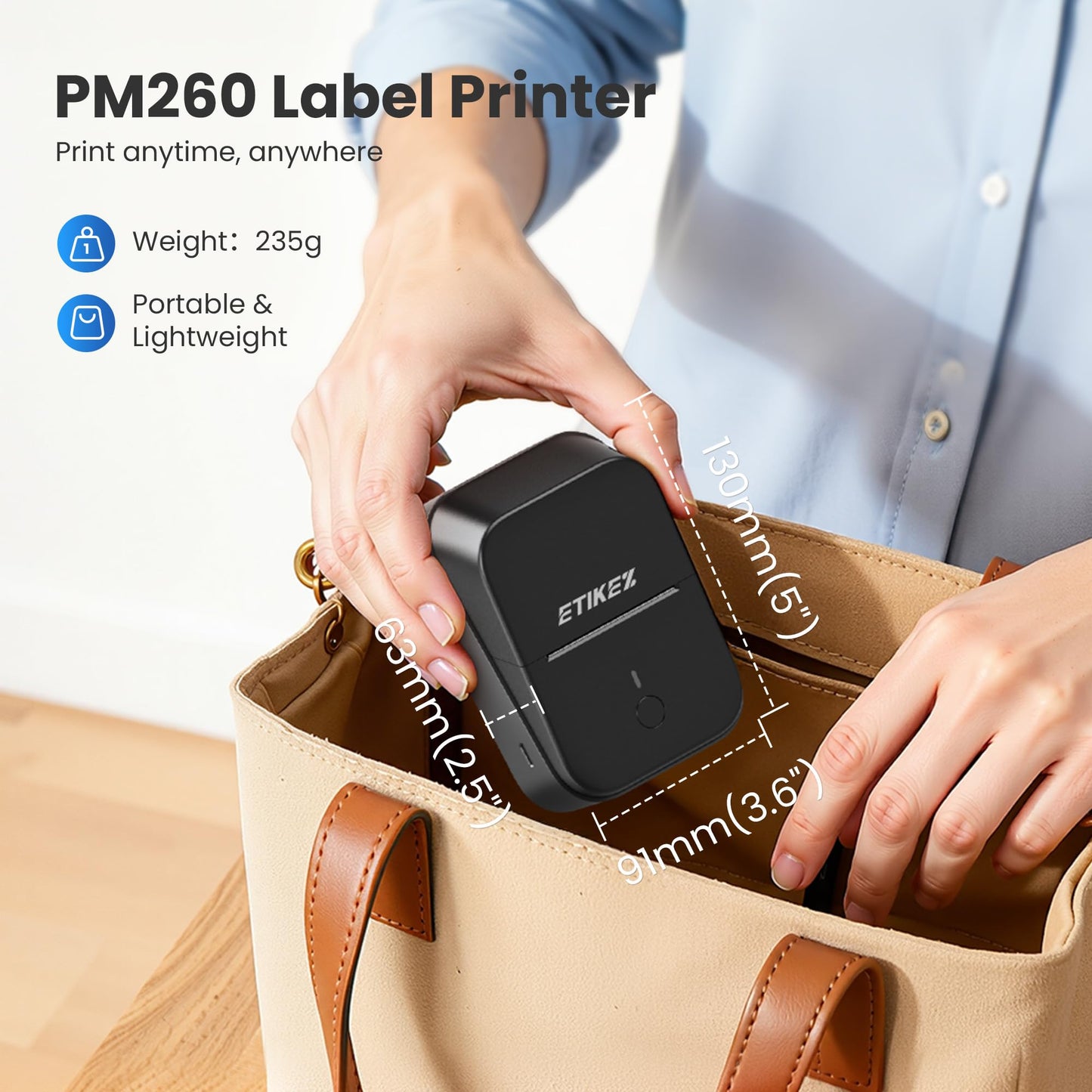ETIKEZ PM260 Label Maker Machine with Tape, 2 Inch Label Tape Maker Bluetooth Label Printer, Inkless Portable Label Maker with Smart AI APP for Home,Kitchen,School,Office,Organization,Black,1 Pack