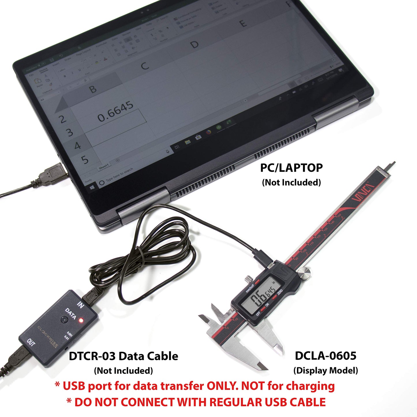 VINCA Digital Caliper, DCLA-1205 12 Inch/300mm, Inch/Millimeter/Fraction Conversion, Stainless Steel, Large LCD Screen