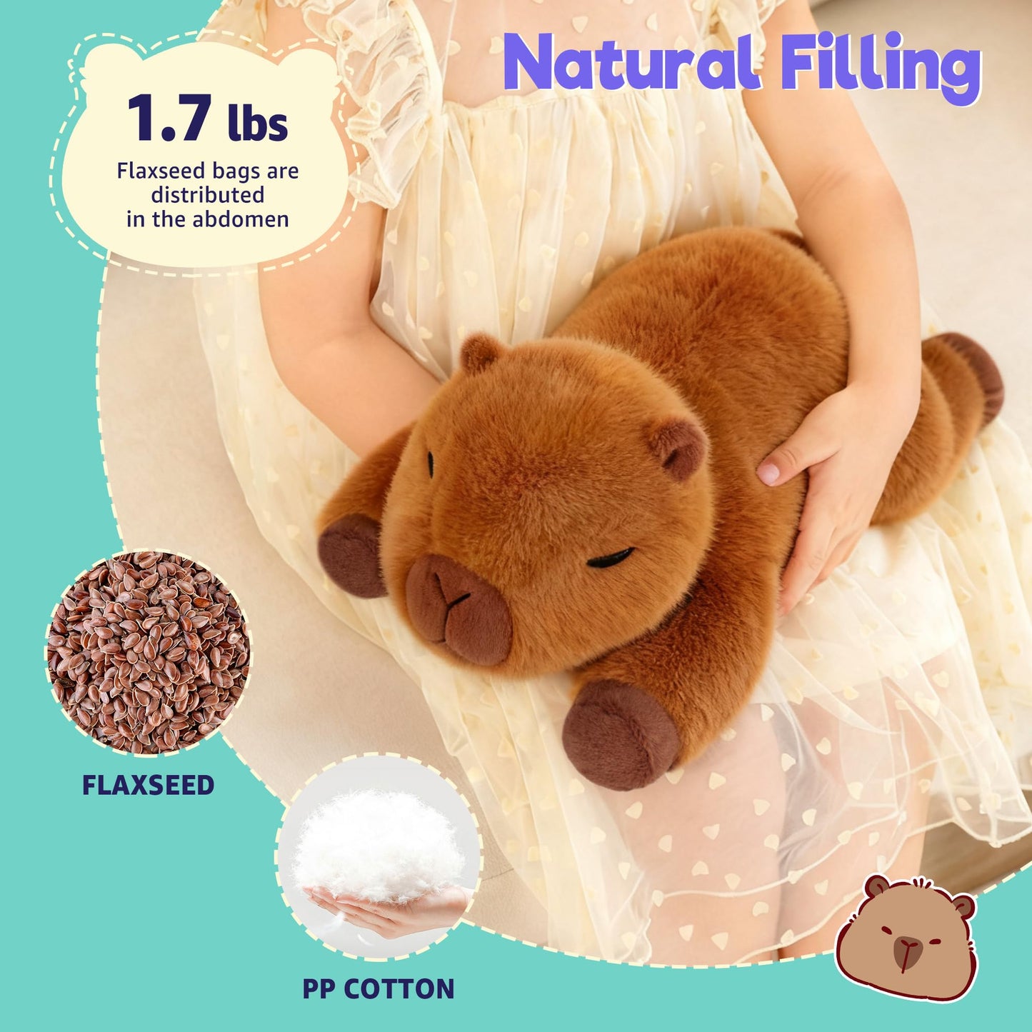 Onsoyours Original Capybara Microwavable Stuffed Animal, Weighted Heatable Capybara Plush for Warmth & Stress Relief - Comfort Plushies Toys for Kids & Adults