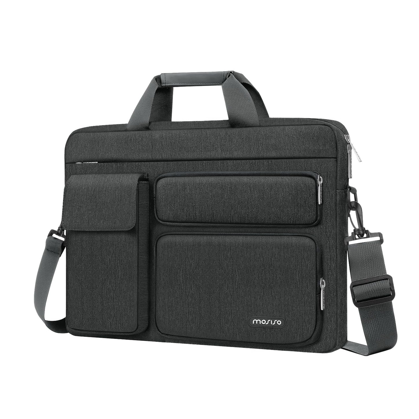 MOSISO Laptop Shoulder Bag 15.6 inch, 15-15.6 inch Computer Bag Compatible with MacBook Pro 16 inch, HP, Dell, Lenovo, Notebook with 2 Raised&1 Flapover&1 Horizontal Pocket&Handle&Belt, Charcoal Gray