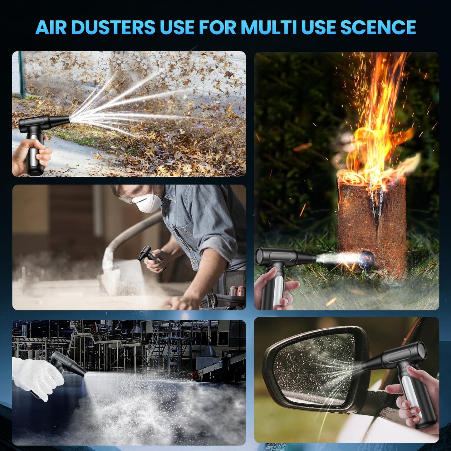 Mershgaya Electric Compressed Air Duster - 30,0000 RPM Rechargeable Cordless Turbo Blower, Portable Air Blower Gun for Cars, PC, Keyboard, Home & Outdoor Dust Cleaning (Replaces Compressed Air Cans)