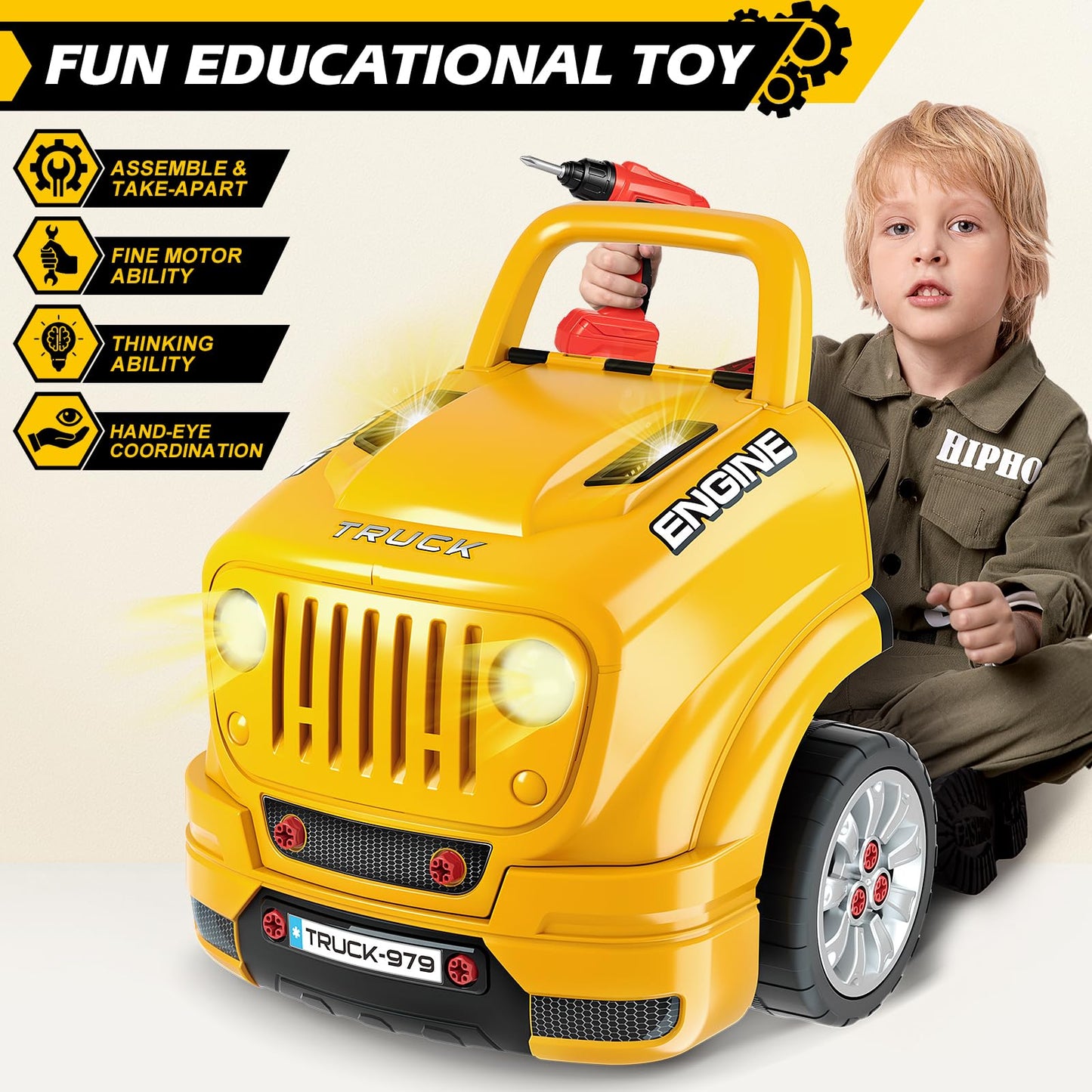 Jumlys Toys for 3, 4, 5, 6, 7, 8 Years Old Boys, Large Truck Engine Toys for Kids 3-5, 5-8 Years Old, Mechanic Repair Set for Boys, Big Truck Builder Kit, Ideal Christmas, Birthday Gifts