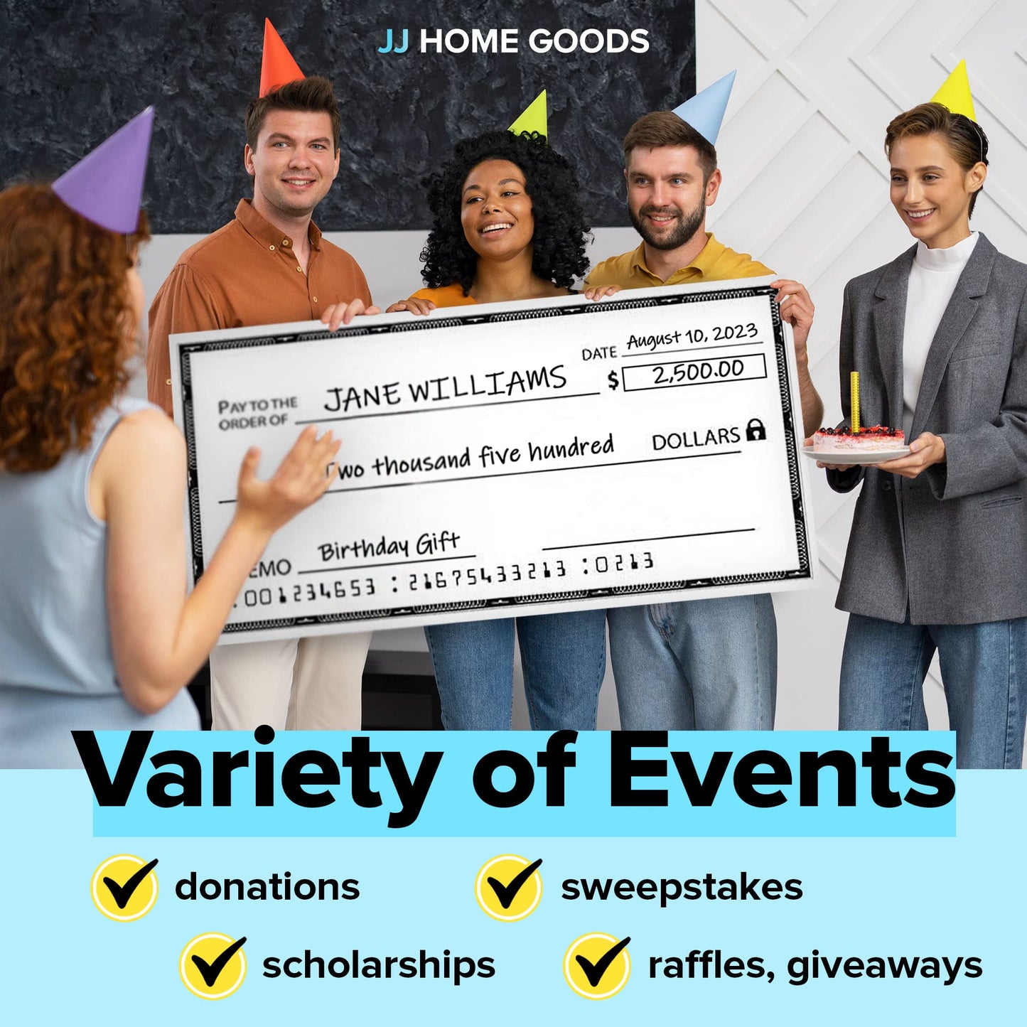 Reusable Giant Check [48" x 24"] - Dry Erase Big Checks for Presentations, Oversized Checks for Presentation, Novelty Big Check, Giant Big Fake Check, Large Checks for Presentations, Donation, Awards
