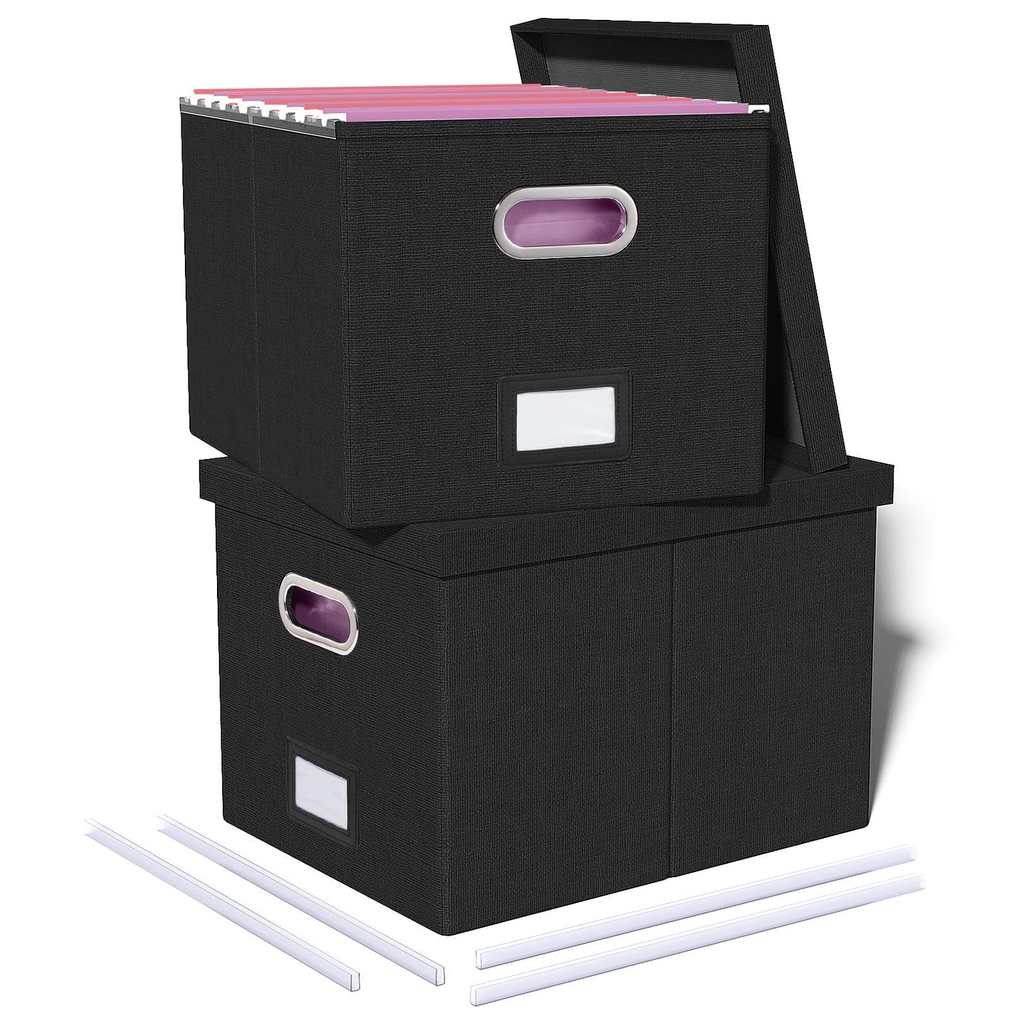Oterri 2 Pack File Storage Organizer, Filing Box, Portable File Box with Lid, Fit for Letter/Legal File Folder Storage, Document Organizer, Black