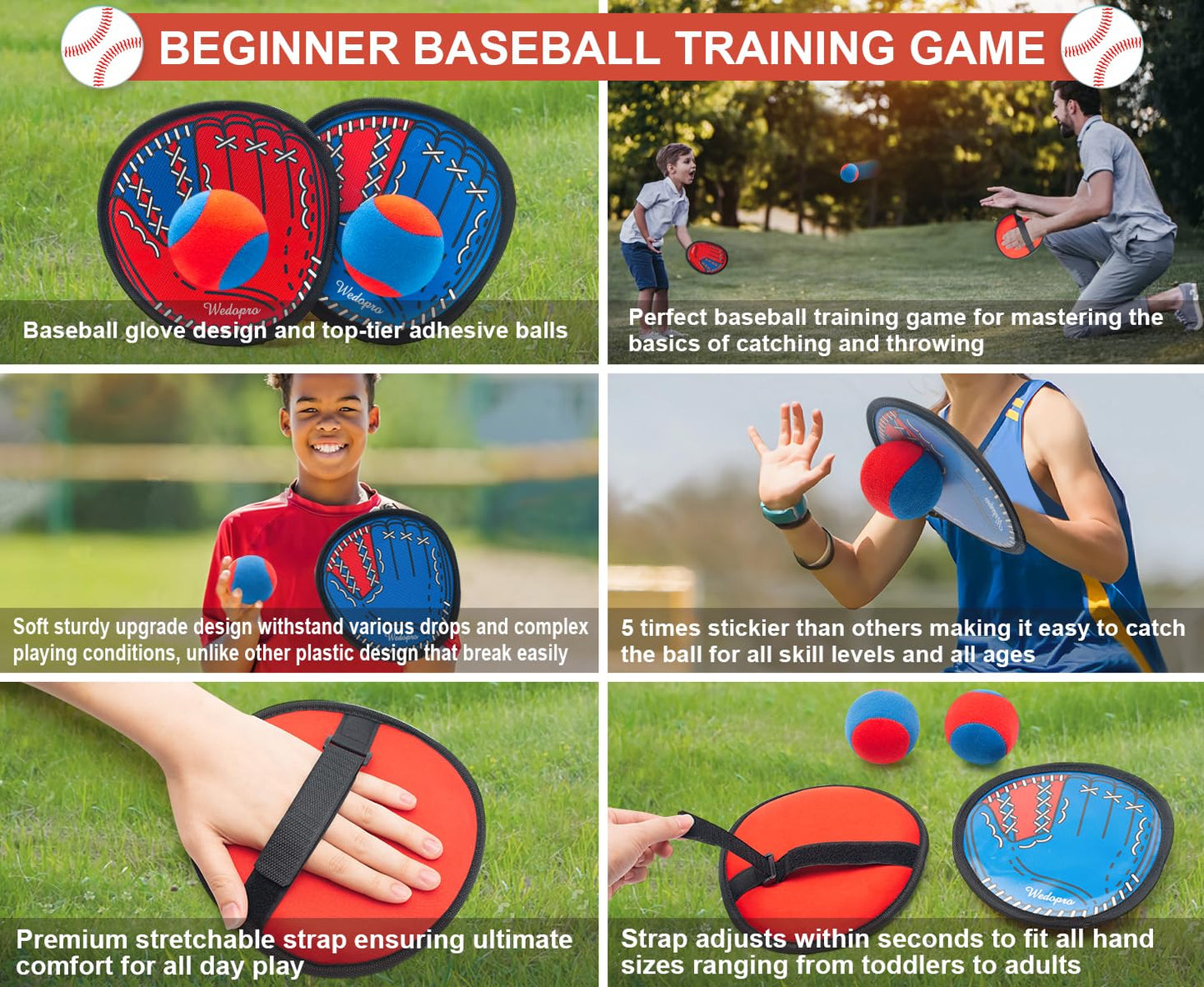 Toss and Catch Ball Set: Beginner Kids Baseball Training Glove & Catch Ball Toys, Kids Outdoor Games for Adults and Family, Fun Baseball Game Gift for Ages 3 4 5 6 7 8 9 10 11 12 Year Old Boys Girls