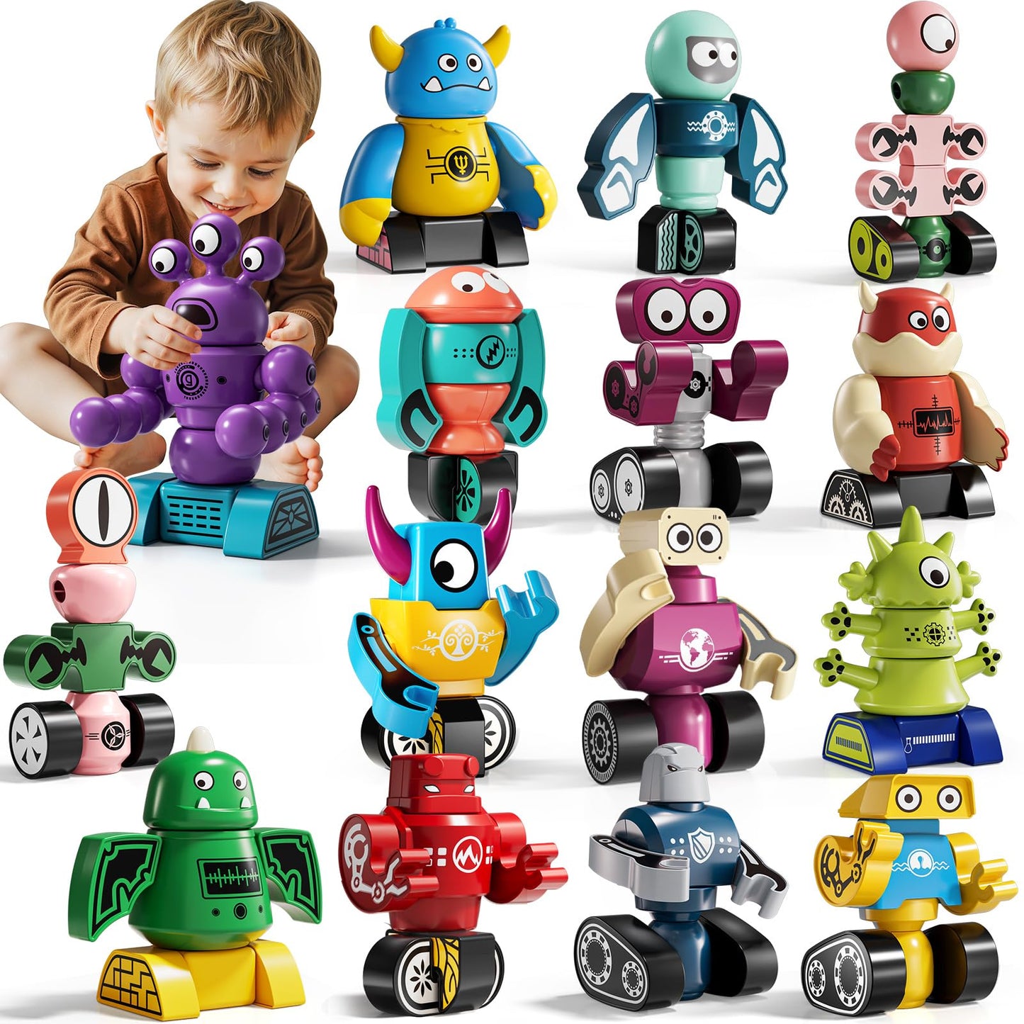 KIZONLY Magnets Robot Building Toys for Kids Ages 3-5 4-8 - 106 PCS Monsters Toys Robot Stacking Building Blocks Set with Storage Box, Creative Learning Christmas and Birthday Gifts for Boys Girls 2-4