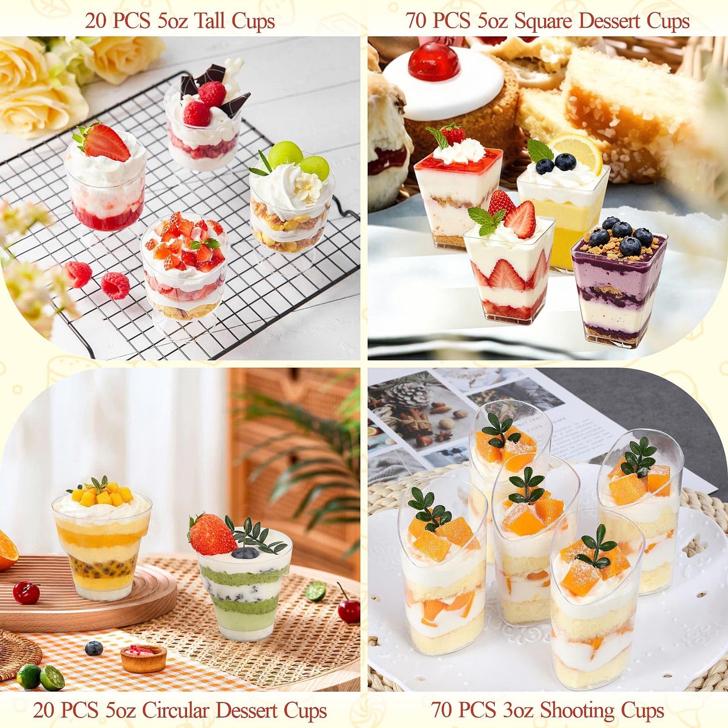 wtarabur 450-Pack Dessert Cups with Spoons & Lids, Mini Plastic Dessert Cups for Party Yogurt Parfait Jello Appetizer Cocktail Small Clear Reusable Fruit Ice Cream Cake Pudding Cups