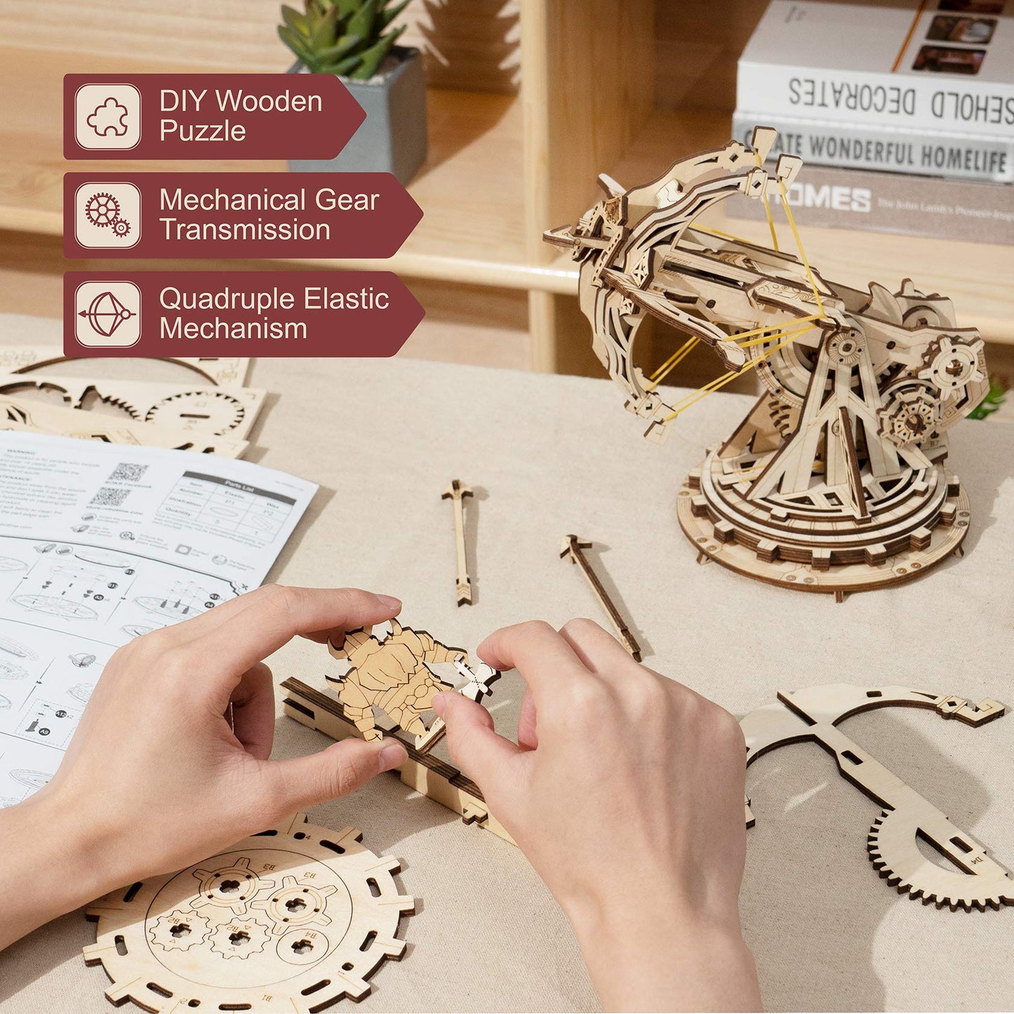 Rowood 3D Wooden Puzzles Catapult Kit for Adults, DIY Catapult Mechanical Wooden Model Kits Toys to Build for Adult, Cool Birthday Gift Choice