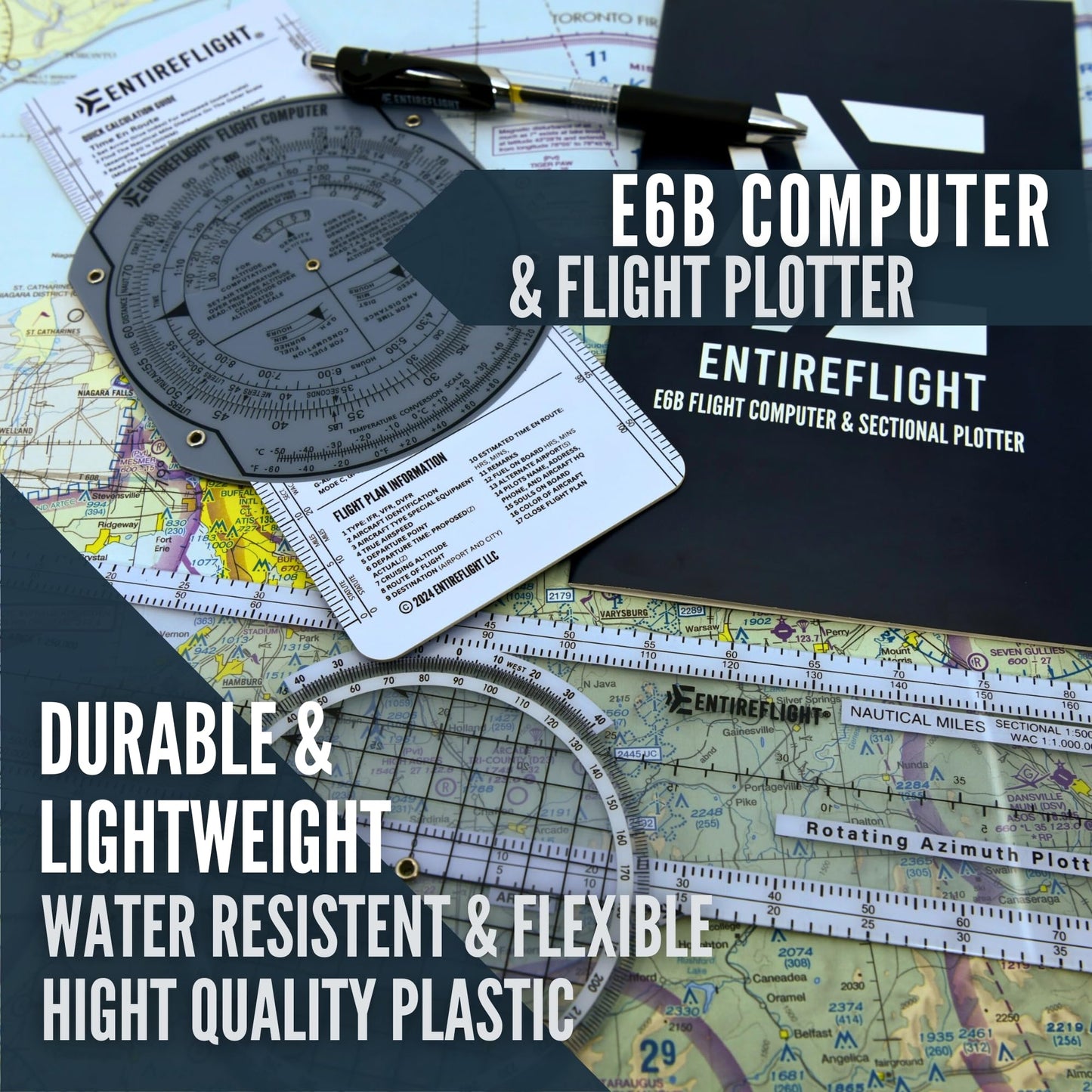 Aviation Pilot Kneeboard - E6b Flight Computer Plus Plotter & Cross Country Planning Notepad, Student Pilot Bundle