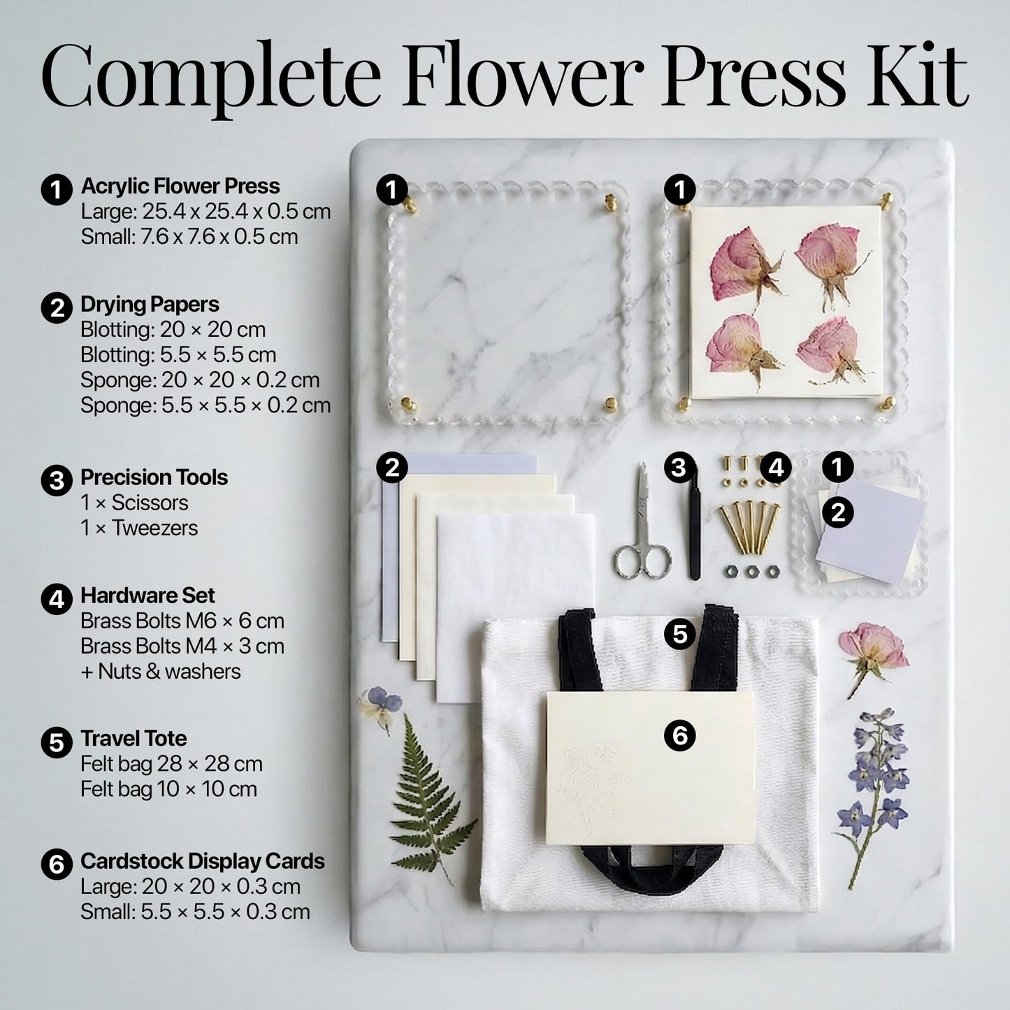 Acrylic Flower Press for DIY Flowers, Weddings, Bridal Showers, Journals & Home Décor – Large and Mini Clear Press Plates with Tools & Reusable Pressing Boards for Drying Flowers and Botanicals