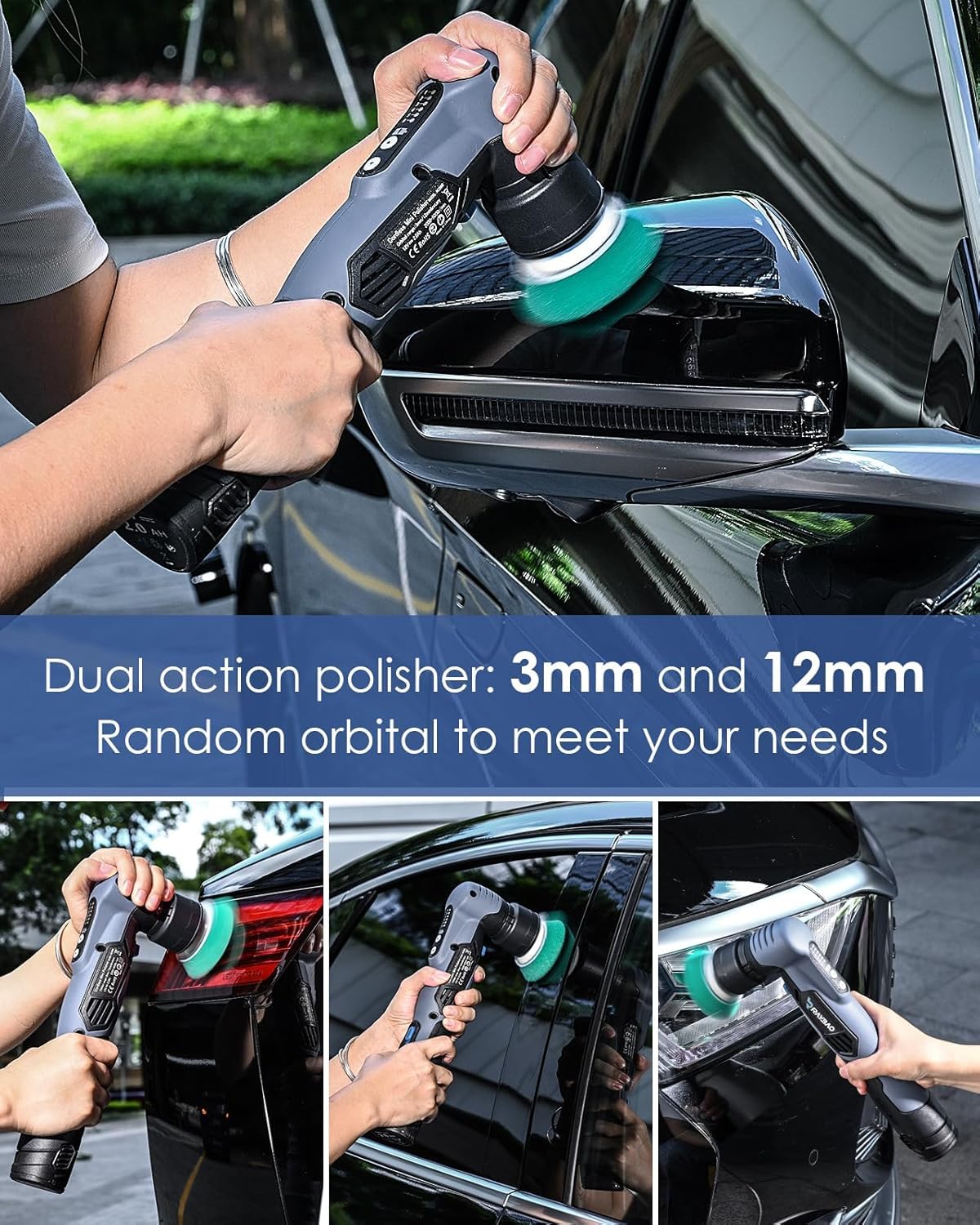 12V Cordless Mini Polisher – 2/1.5-inch Backing Plates, Dual （DA/RO ）Modes, 53 All-Inclusive Accessories & 6 Variable Speeds. A Versatile Mini Buffer for Pro Car Detailing & Flawless Polishing