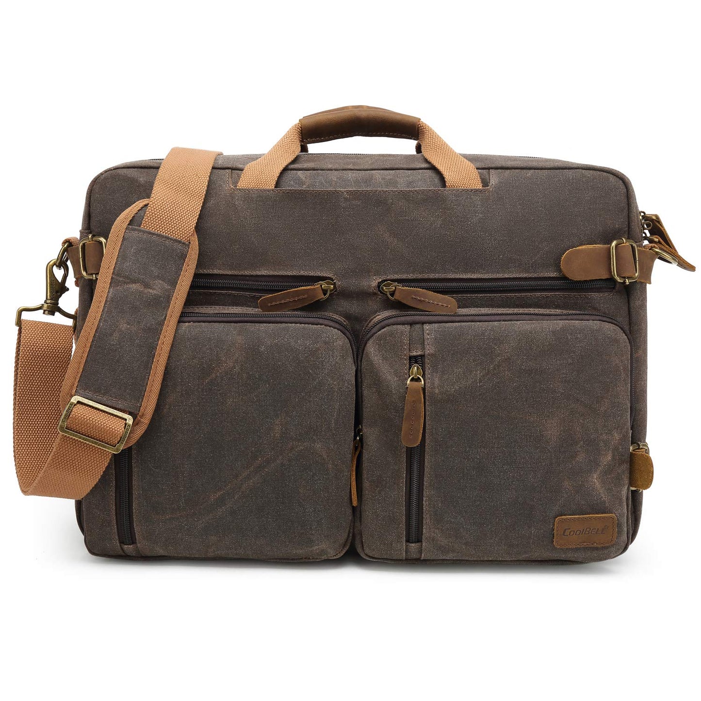 CoolBELL Laptop Messenger Bag Vintage Shoulder Bag Convertible Backpack Retro Briefcase Versatile Travel Bag Fits 17.3 Inch Laptop For Men Business (Waxed Canvas Brown)