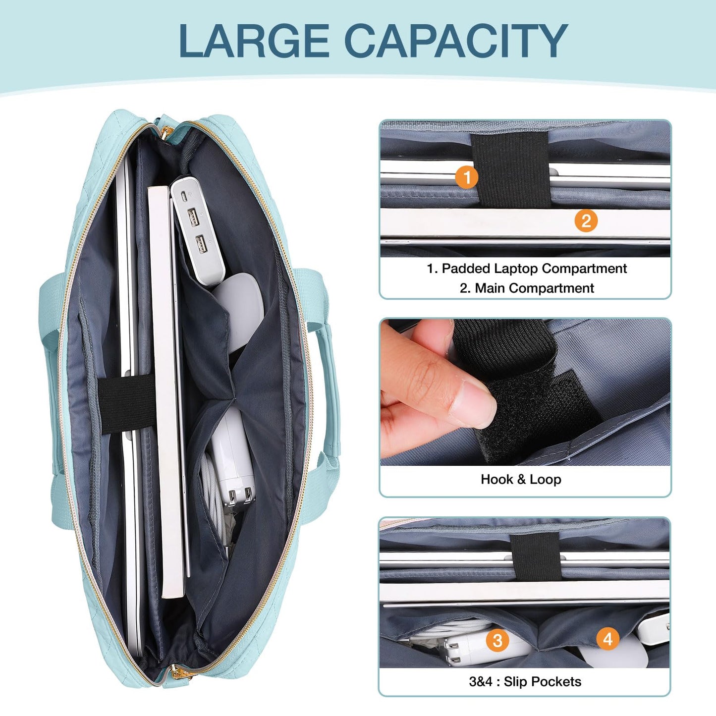 MOSISO 15-16 inch Laptop Bag, Laptop Briefcase Messenger Compatible with MacBook Pro 16/Air 15, HP, Dell, Lenovo, Square Quilted Computer Bag Work Office Business with 3 Pockets&Strap, Ice Blue