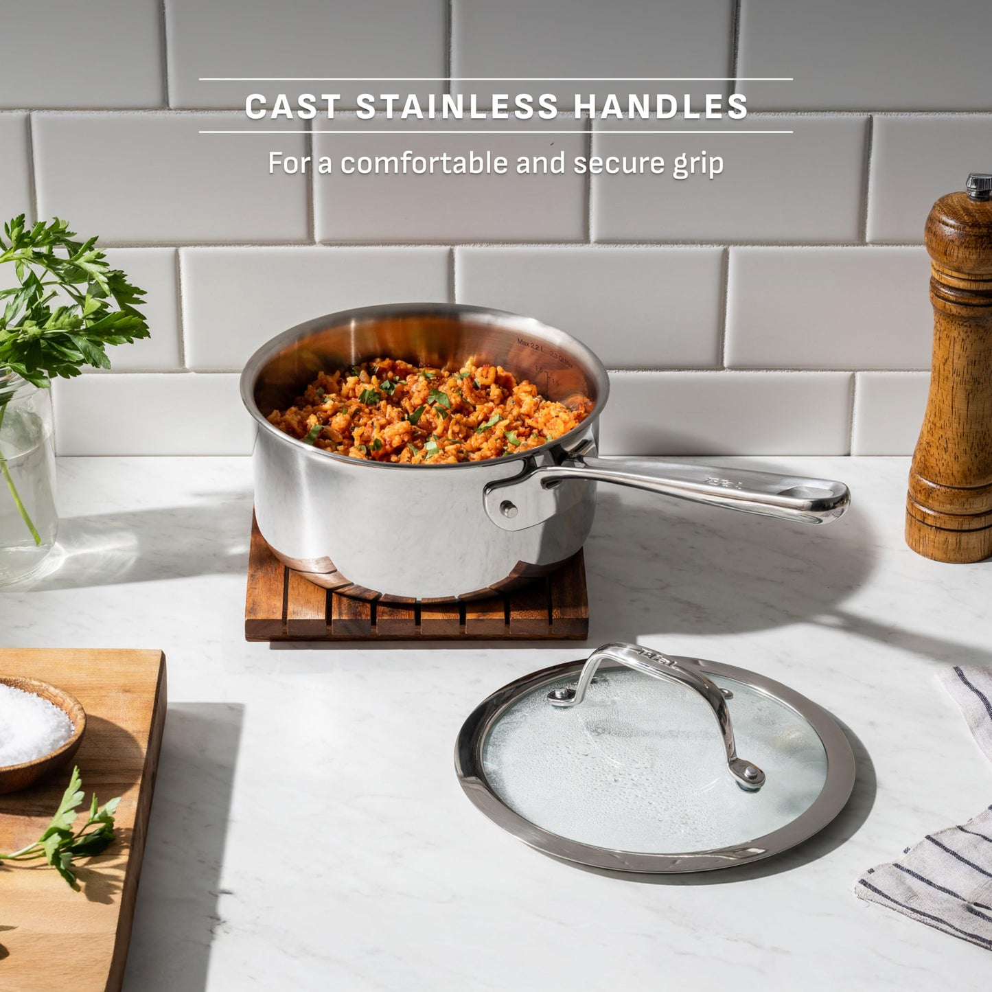 T-Fal Pro Tri-Ply Fry Pan, Stainless Steel Pan 12 inch, Induction Cookware, Oven Safe 500F, Fast & Even Heat, Professional Quality & Durability, Skillet, Cookware, Silver