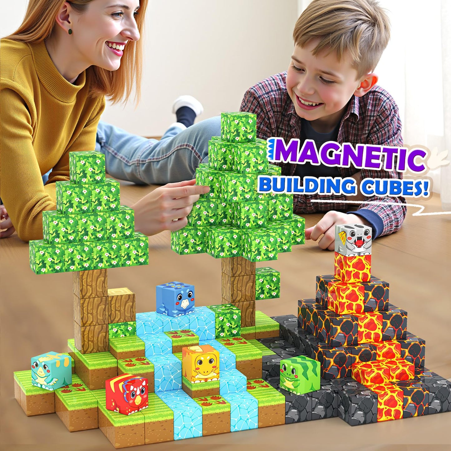 Magnetic Blocks Toys, Build Mine Magnet World Dinosaurs Set, Magnetic Tiles Building Toys for Boys & Girls Kids Ages 3-5 5-7, STEM Montessori Sensory Toys for Toddlers Gifts for 3+ Years Old