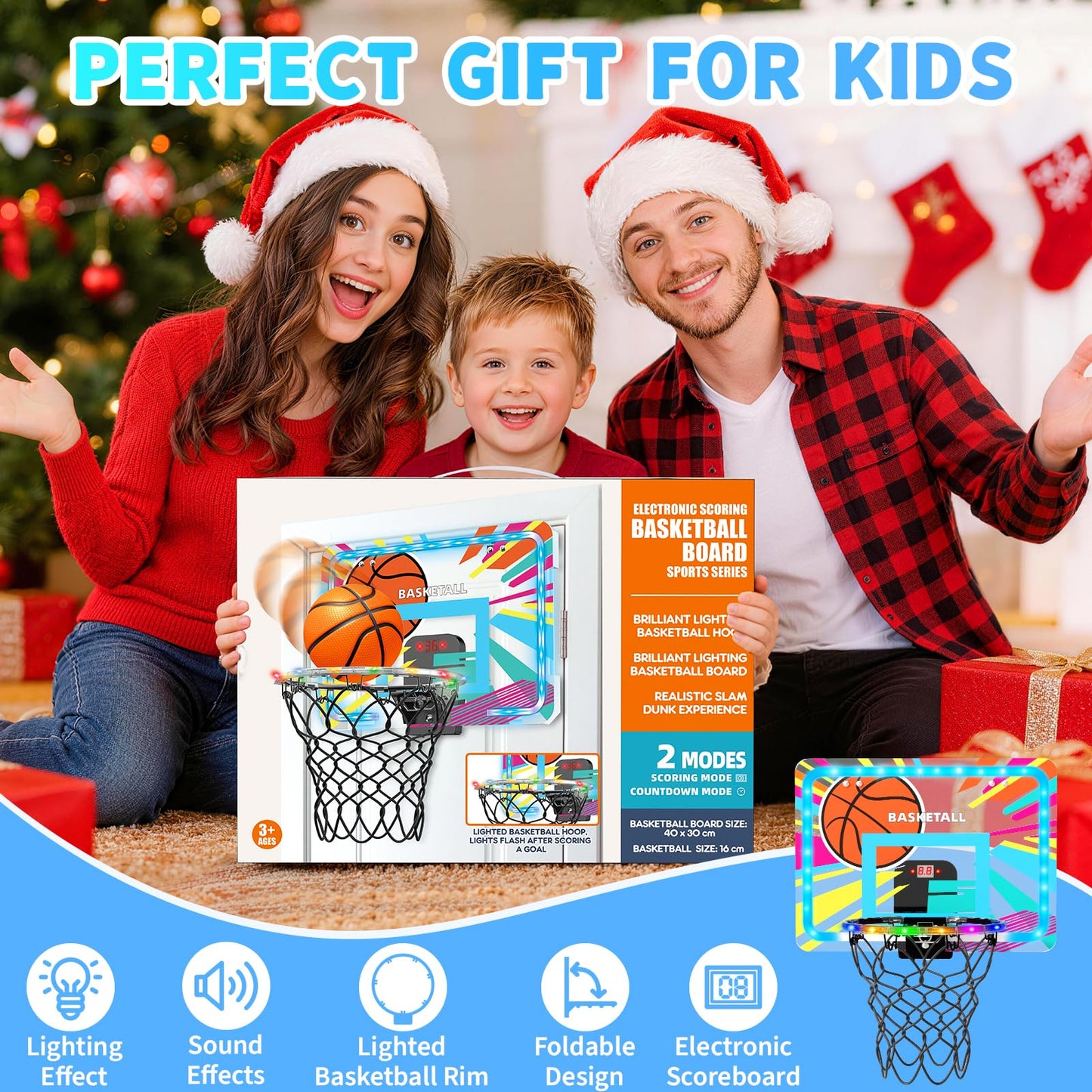Indoor Basketball Hoop for Kids, Over The Door Basketball Hoop with Scoreboard, Foldable Breakaway Rim & 4 Balls, Mini Hoop Door Room Goal, Basketball Toys Gifts for 4-12 Year Old Boys Girls Teens