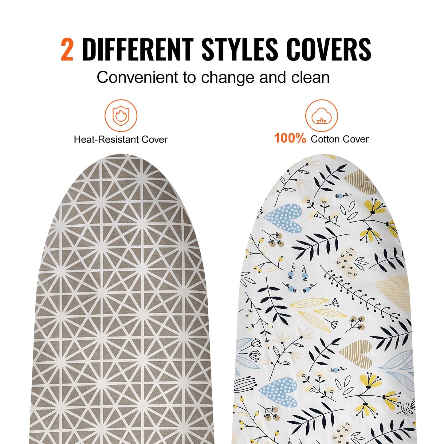 VEVOR Ironing Board with Large 43 x 13 Ironing Surface, Thickened 4 Layers Iron Board with Heat Resistant Cover and 100% Cotton Cover, 7 Adjustable Heights Ironing Board for Home Laundry Room Use