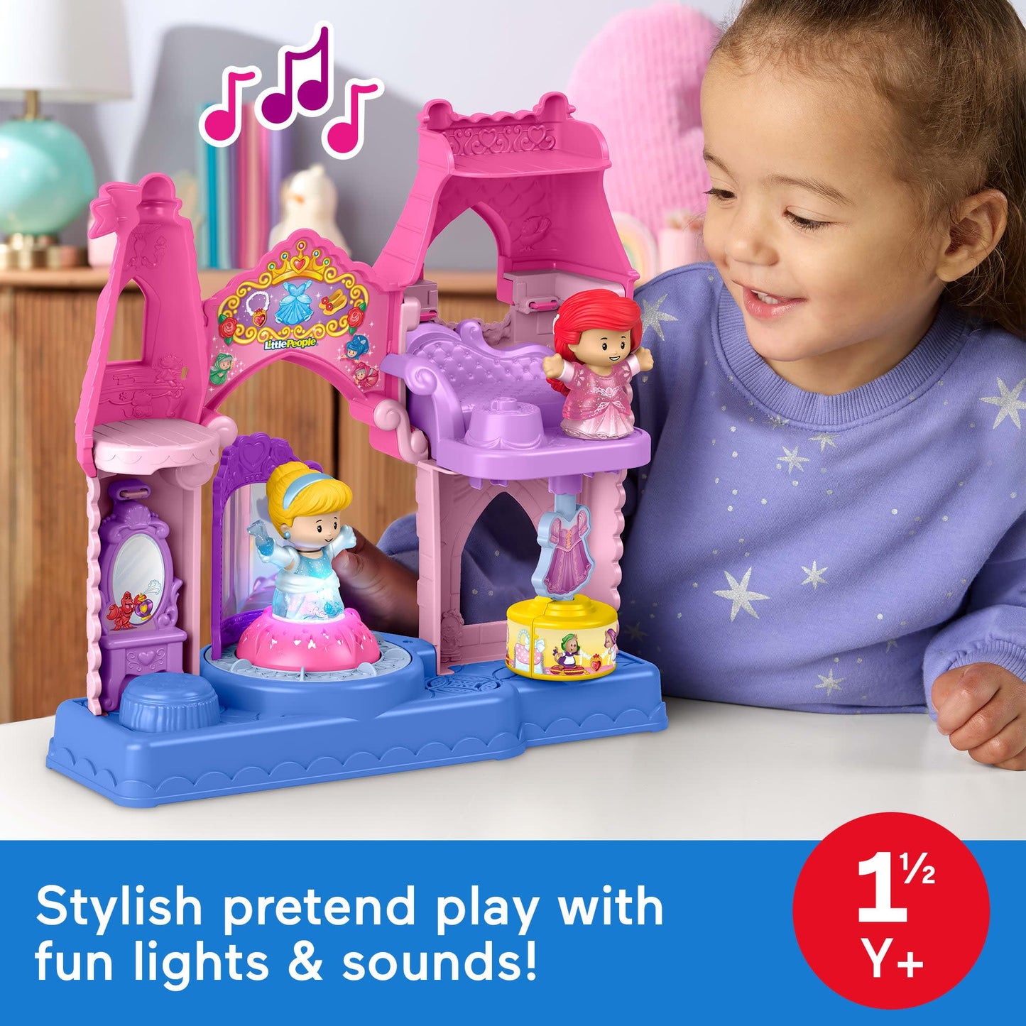 Fisher-Price Little People Toddler Toy DISNEY Princess Shimmer & Glow Dress Shop Playset & 2 Figures for Pretend Play Kids Ages 18+ Months