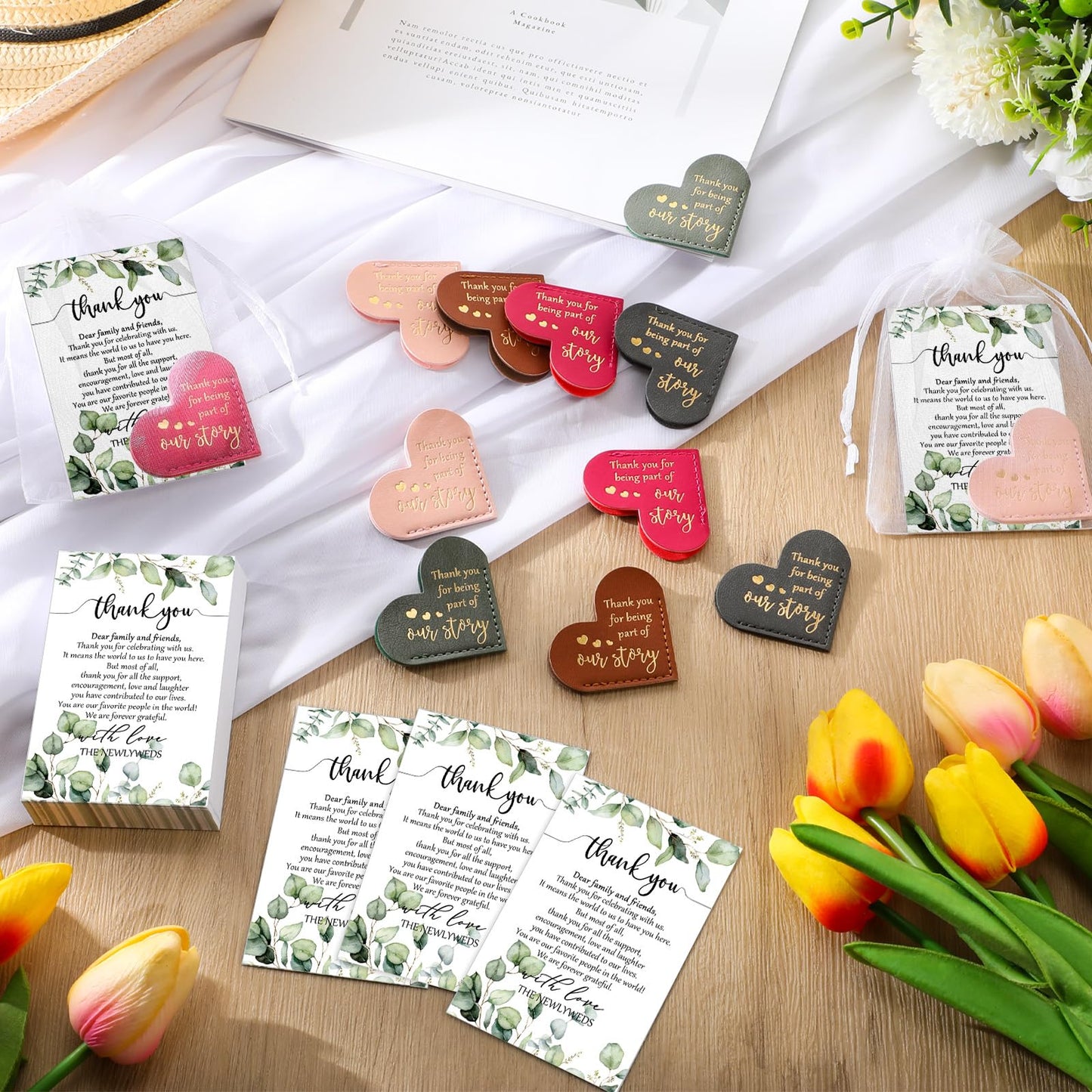 Sinload 100 Sets Wedding Favors for Guests Bulk Include PU Leather Corner Bookmarks Heart Book Marks Thank You Cards Gift Bags Wedding Souvenirs for Guest Bridal Shower Favors Reading Lover Gifts