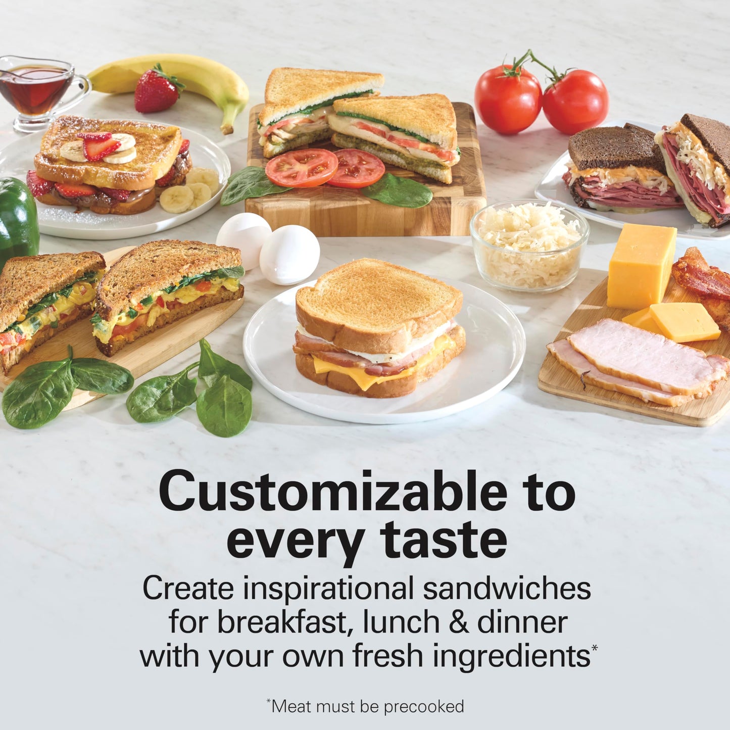 Hamilton Beach Sandwich Stacker Customizable Hot Sandwich Maker, 24 Sq. In. Non-Stick PFAS-Free Cooking Surfaces, Built-In Timer, Compact, Dishwasher-Safe, Silver (25471)