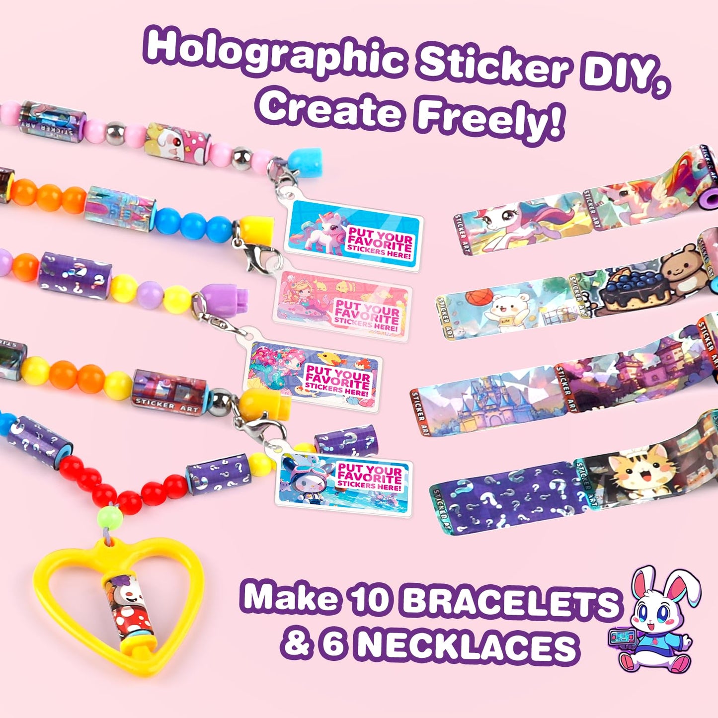 DIY Sticky Roll Stickers Bracelets, Wearable & Shareable Stickers, Beads & Charms & Pendants, Sticker Jewelry Making Kits for Age 6+ Years Old Girls (960PCS DIY Sticker Bracelet Kit for Kids)