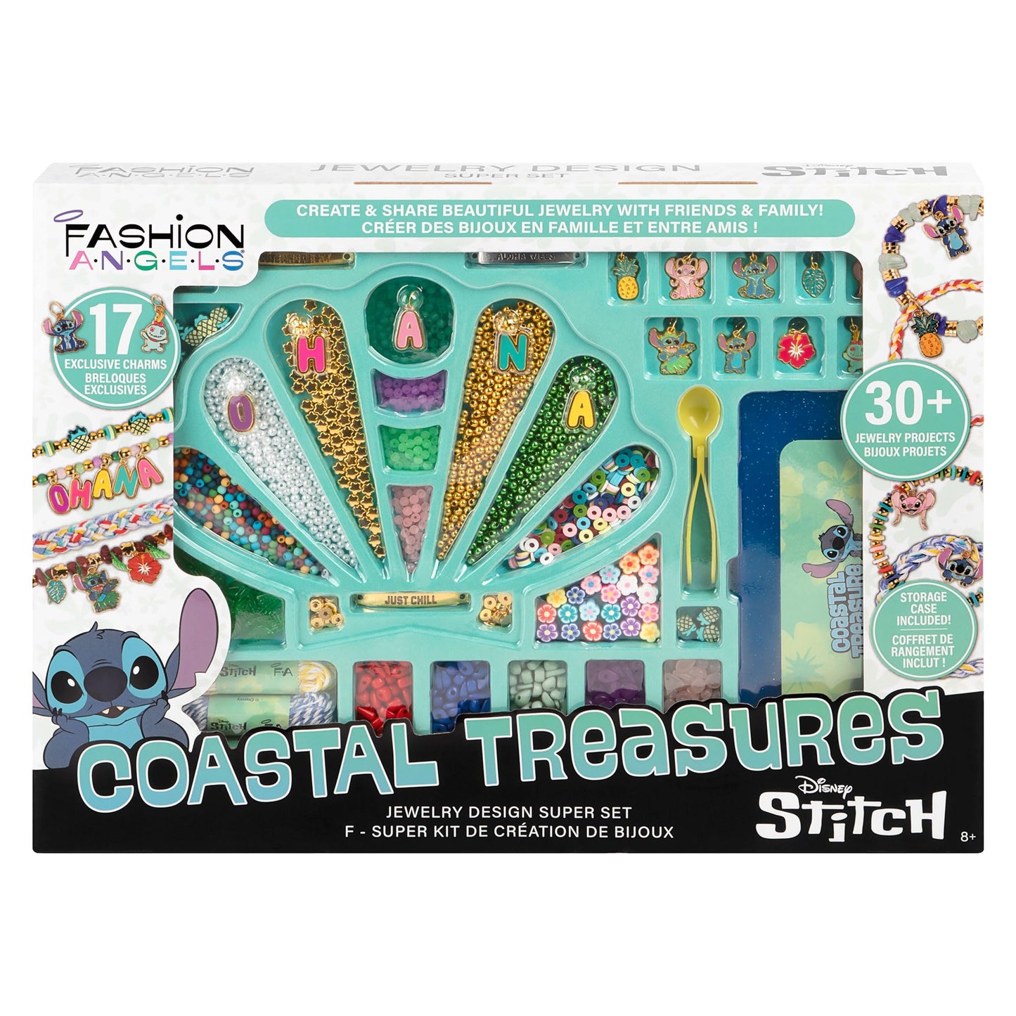 Fashion Angels Disney Stitch Coastal Treasures Jewelry Design Super Set, Includes Shell-Shaped Tray, Enamel Charms & More, DIY Creative Making Kit for Kids