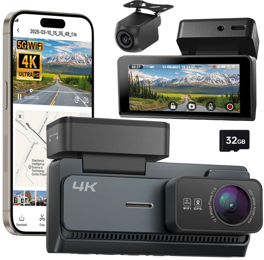 Yonvim 4K Dash Cam Front and Rear with GPS, 3.39" Screen, Dash Camera for Cars with App, 24H Parking Mode, Car Dash Cam with 32GB Card
