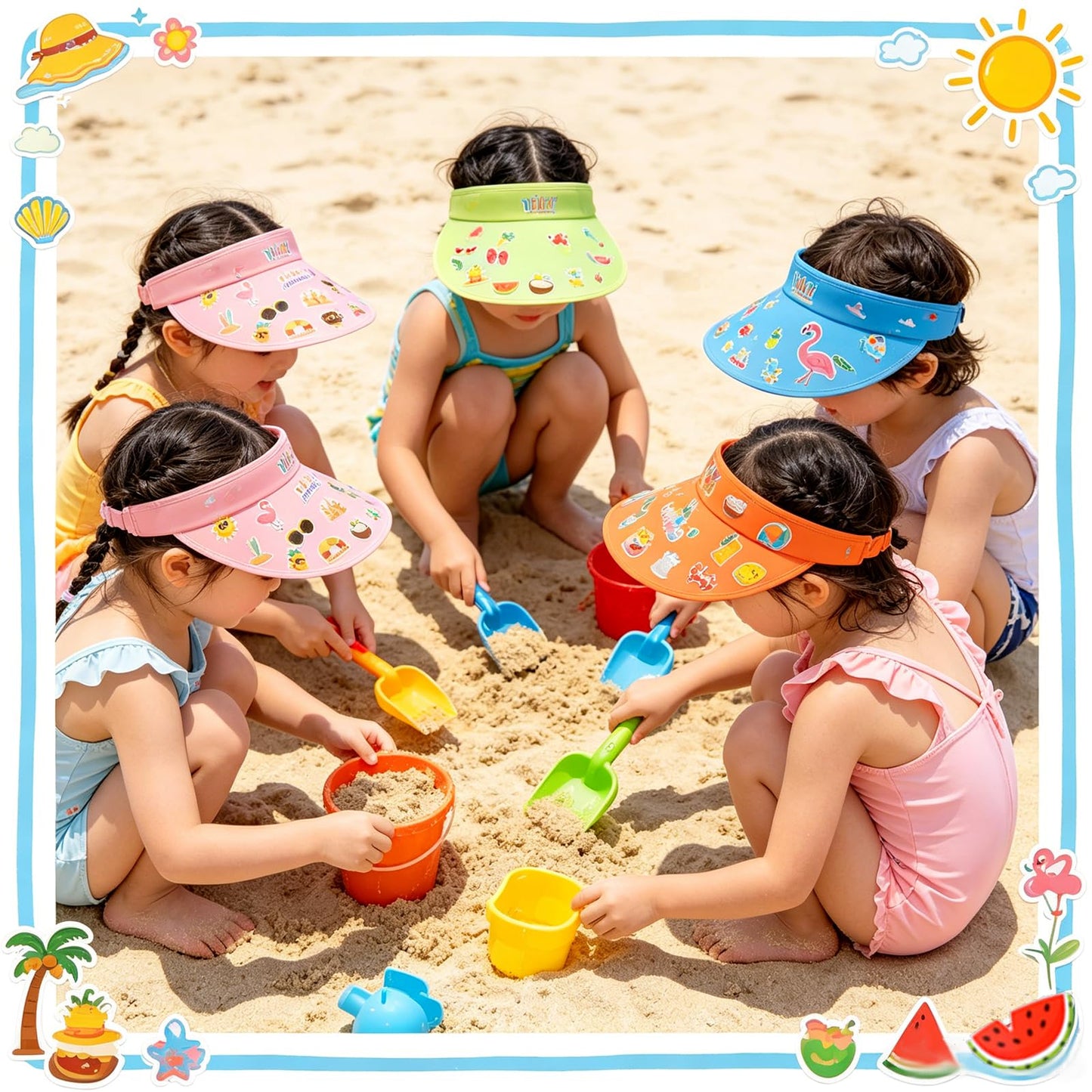Chzhwlc 24 Sets Summer Felt Visor Hats Crafts Kits Bulk, DIY Beach Sun Visor Hat Activities with Stickers for Summer Party Crafts Hawaiian Party Supplies