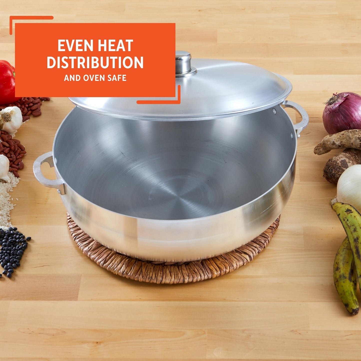 IMUSA Traditional Polished Aluminum Caldero (Dutch Oven) with Lid, 6.9 Quarts, Polished Aluminium