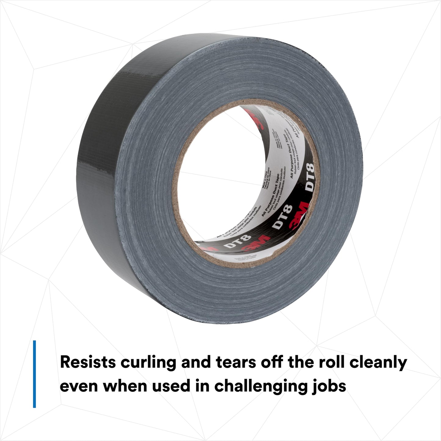 3M Duct Tape DT8, 3 Pack, Industrial Strength, Multi-Use, Black color tape, 1.88" x 60 yd, Tear by Hand, Professional Grade Adhesive, Perfect for HVAC, Bundling, Moisture Proofing, and Reinforcing