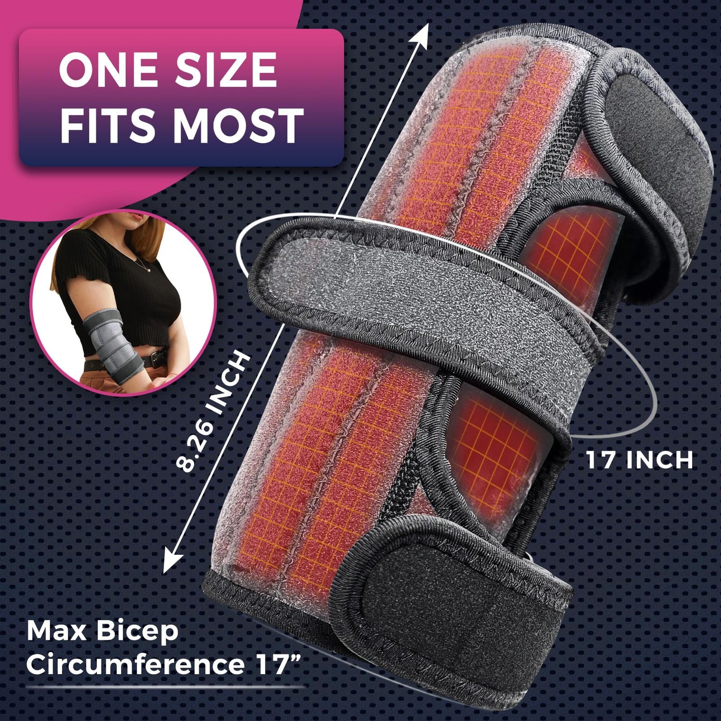 CREATRILL Elbow Heating Pad for Cubital Tunnel and Tennis Elbow Relief, Heated Elbow Brace Arm Heating Pad Sleeve for Ulnar Nerve with Auto Off and Moist Heat Option
