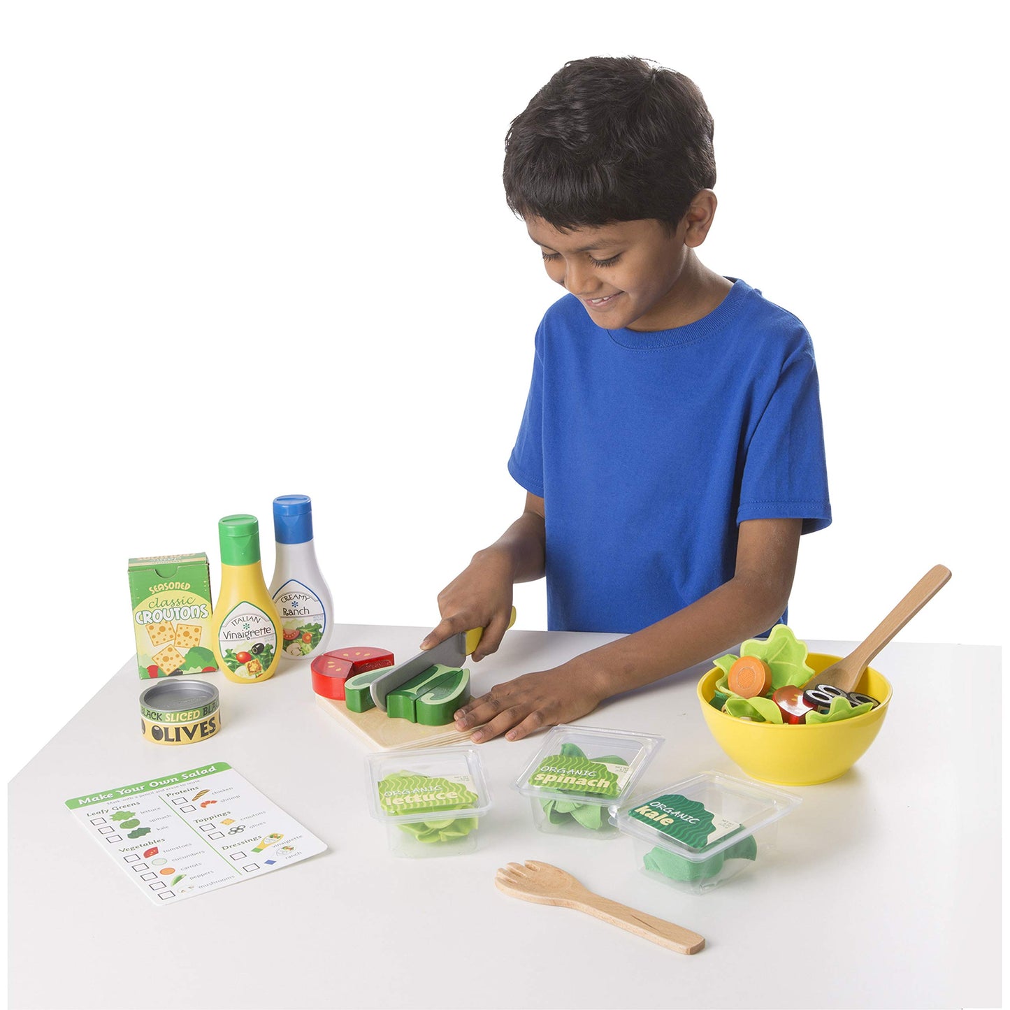 Melissa & Doug Slice and Toss Salad Play Food Set – 52 Wooden and Felt Pieces, GreenWooden Pretend Food, Play Kitchen Accessories for Kids Ages 3+