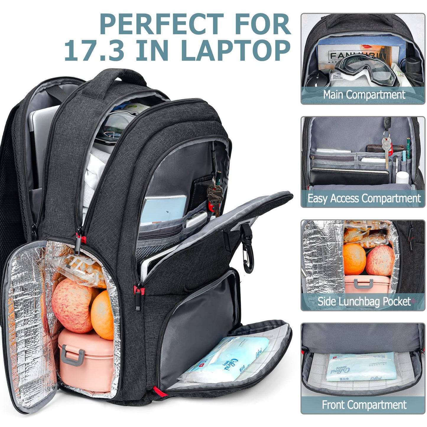 Lunch Backpack, Insulated Cooler Lunch Bag Backpack, Large Travel 17.3 Laptop Back Pack Sturdy Computer College School Bookbag for Women Men for Men Women Work Hiking Picnic