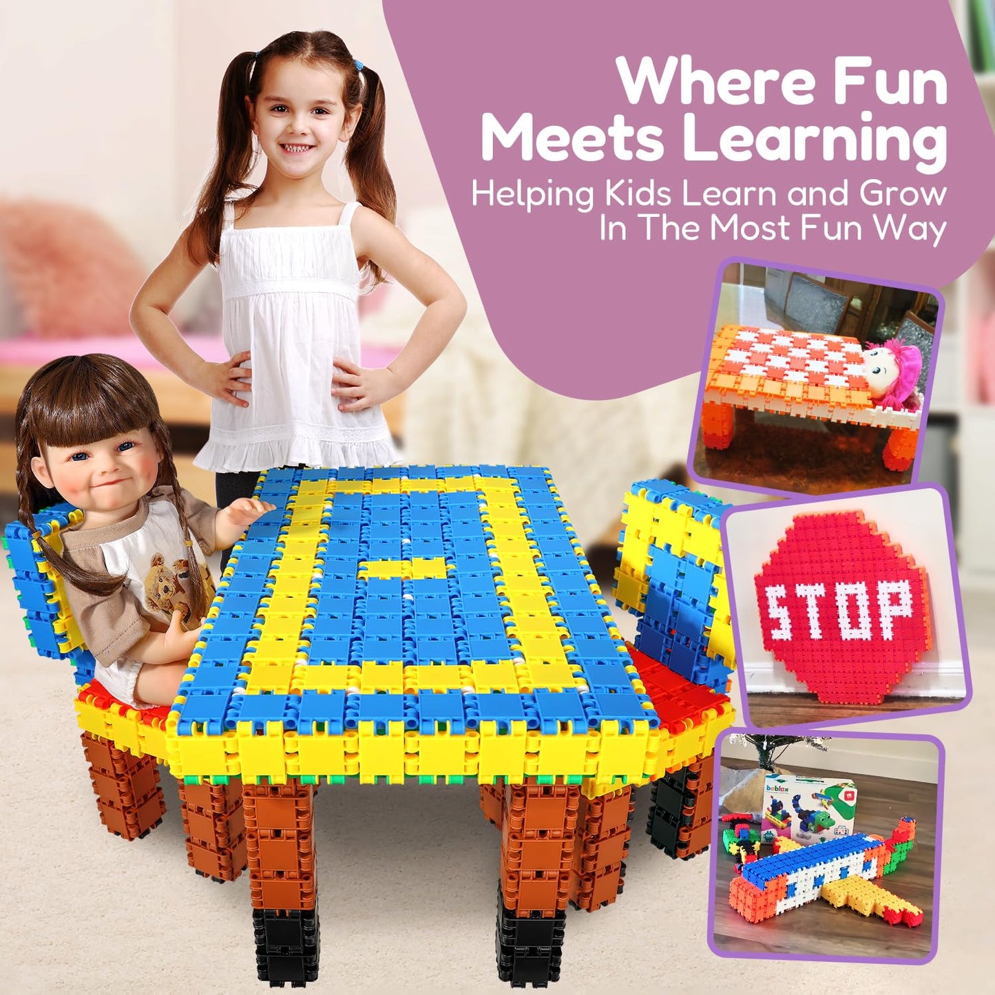 Beblox - Building Blocks for Kids - 250 Pieces Connecting Tiles Set - Interlocking Building Blocks for Kids, STEM Toys Kit, Fun and Educational Gifts for Kids