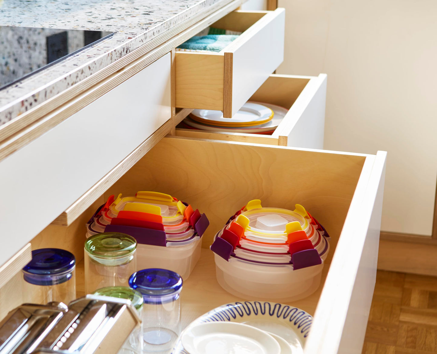 Joseph Joseph Nest Lock 8-piece Plastic BPA Free Round Food Storage Container Set with Lockable Airtight Leakproof Lids - Multicolor