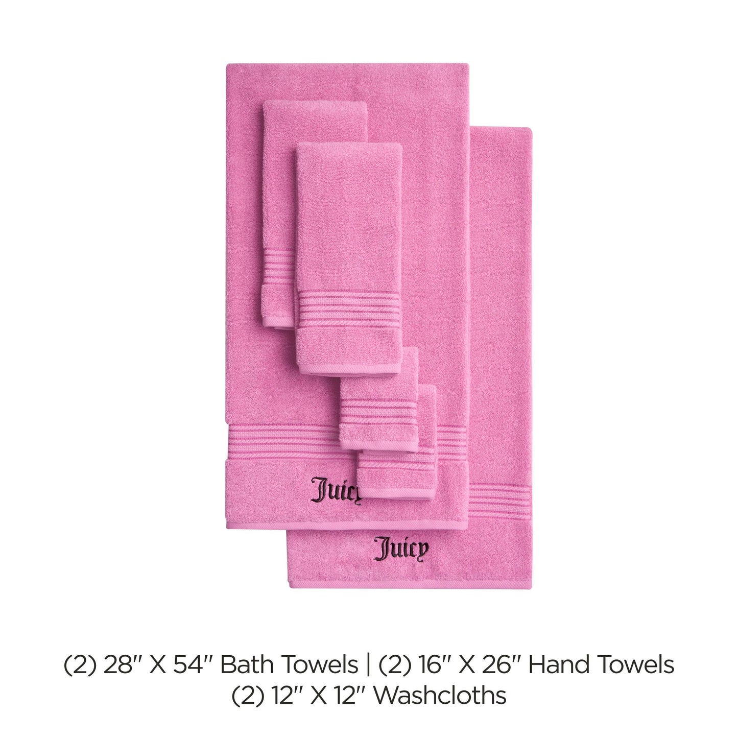 Juicy Couture Alyssa Luxurious 6 Piece Bath Towel Set - (2) Bath Towels, (2) Hand Towels, and (2) Washcloths - Hot Pink Premium Bathroom Towel Set