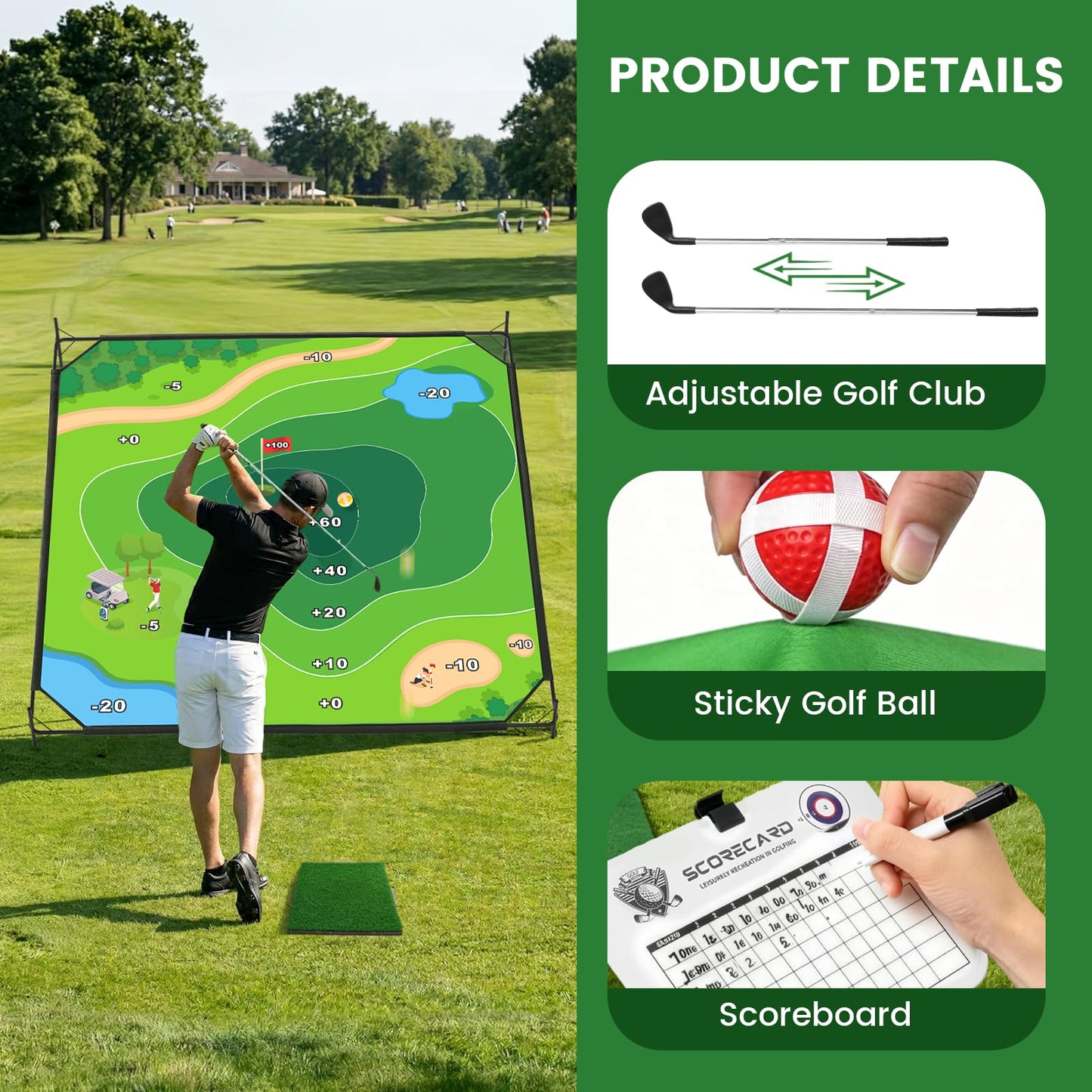 Battle Golf Chipping Game Mat, 59x59 inch Double Sided Golf Hitting Mat Outdoor Indoor Adjustable Golf Games Mat, Score Sticky Playing Golf Balls for Home Backyard Garage Game, Gift for Young Adults