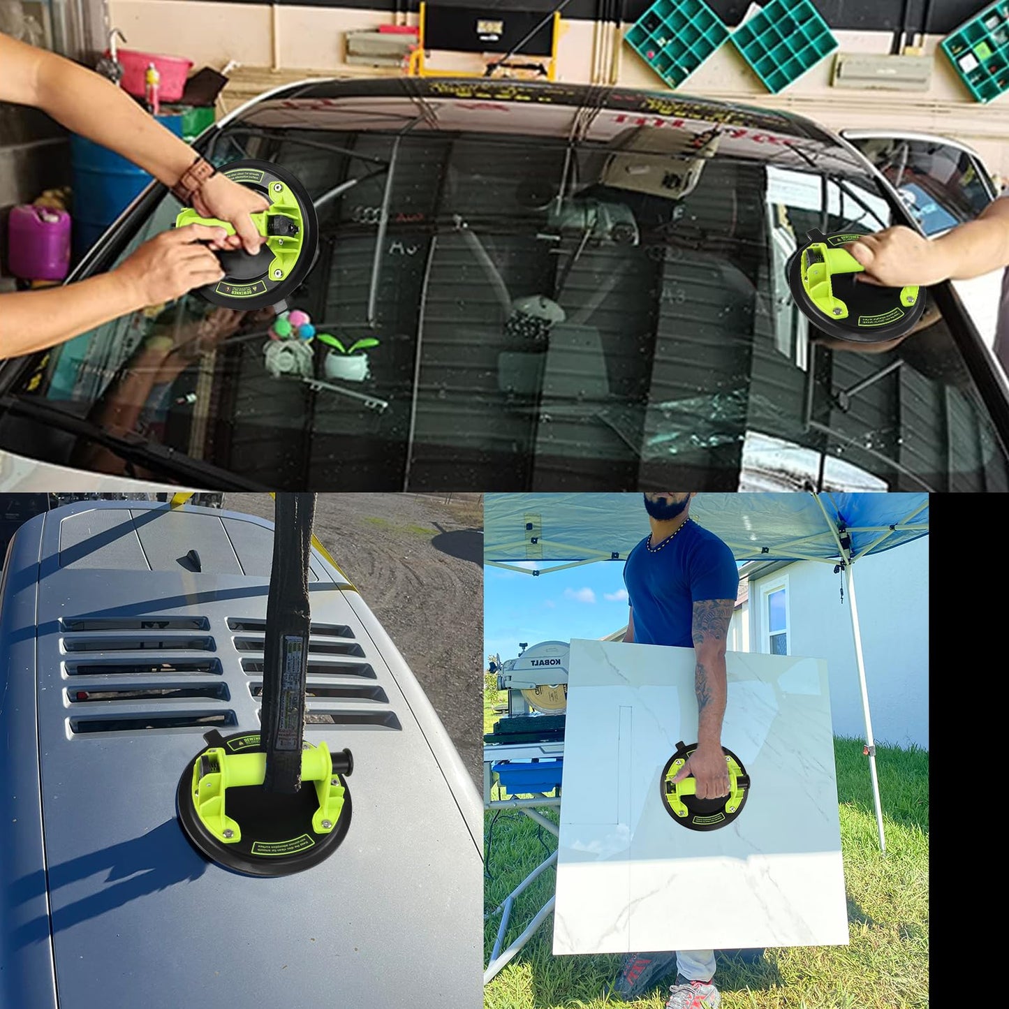 DEWINNER 8" Glass Suction Cups - Heavy-Duty Vacuum Glass Lifter for Windshield Tiles and Granite - 660lbs Load Capacity - 2 Pack Industrial Suction Cup with Carry Case