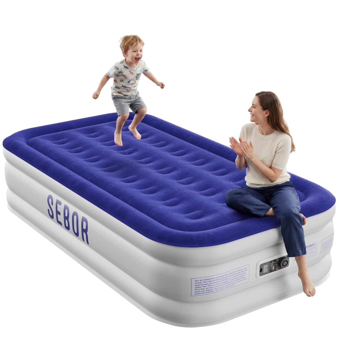 Sebor Air Mattress Twin with Built-in Pump 18", Comfortable Self-Inflating Air Mattress with High-Speed Pump, Durable Blow Up Mattress Twin with Storage Bag for Guests, Camping, Travel