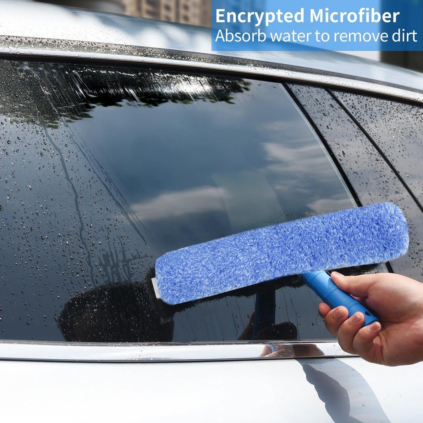 HYCDFCS Squeegee for Window Cleaning,Window Cleaning Squeegee kit with Bucket&Microfiber Scrubber,Bathroom,Shower Doors,Mirrors,Tiles,and Car Windows Blue