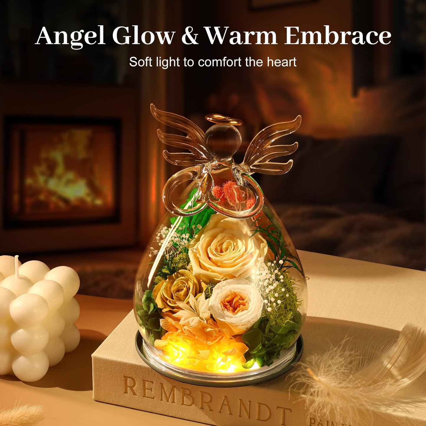 Bessol Gifts for Women Birthday Gifts for Mom Flowers for Delivery Fresh Eternal Preserved Rose Forever Flower in Glass Angel Figurines Gift Anniversary for Grandma Wife Sister Daughter Friends