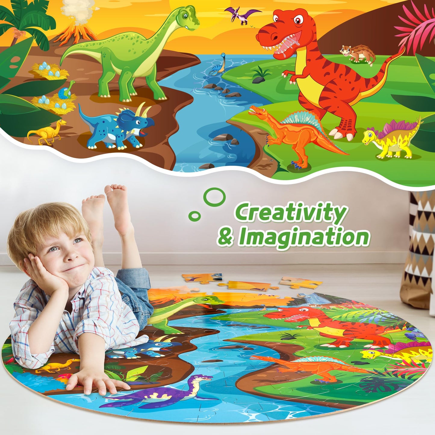 SYNARRY Floor Puzzles for Kids Ages 4-8, Large 70 Piece Dinosaur Puzzles for Kids 3-5, Jigsaw Puzzle for Kids Ages 4-6, Preschool Dinosaur Toys Gifts for 3 4 5 6 7 8 Years Old Boys Girls