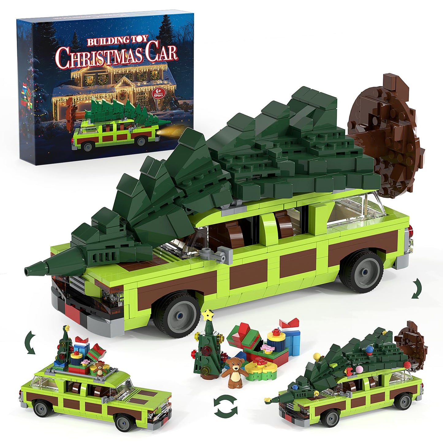 JAEUZKJYDA Christmas Village Movie Building Toy Set, 4 in1 Station Wagon with Family Christmas Tree Building Kit, Christmas Decorations, for Movie Fans Adults Boys and Kids 2025