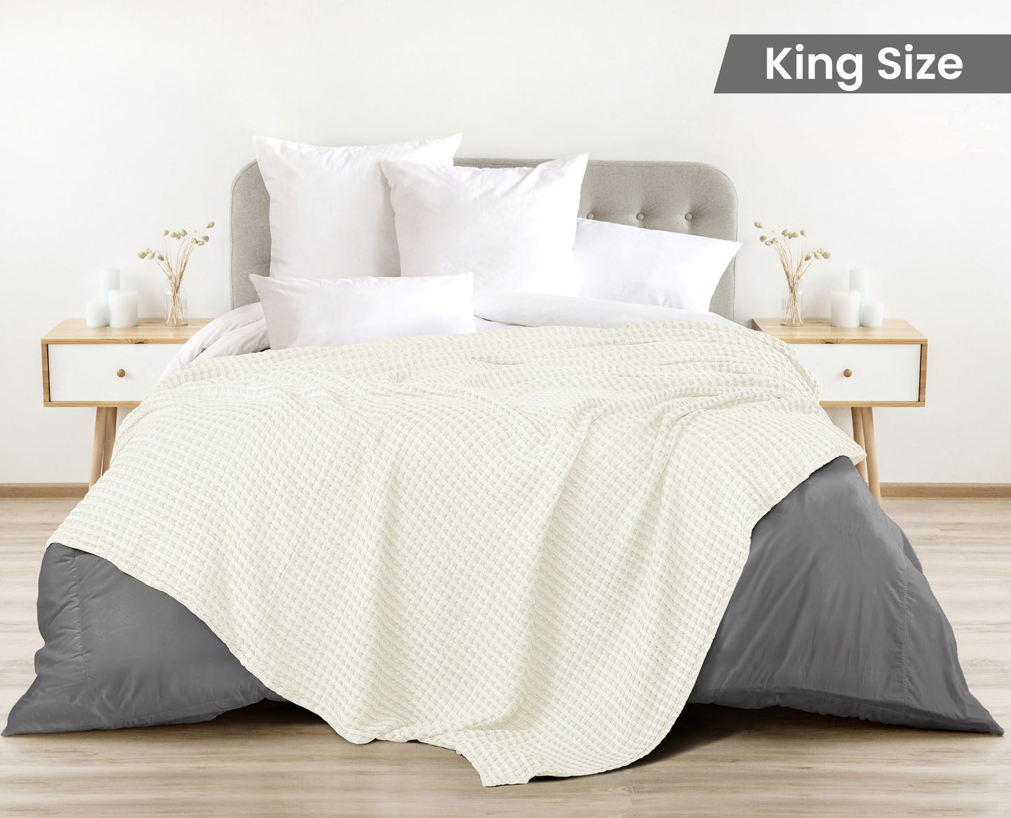 Utopia Bedding 100% Cotton Waffle Weave Blanket King Size for Bed - Lightweight, Breathable Summer Blankets Soft and Cozy, Gifts for Women Home Room Decor (Ivory, 90x108 Inch)