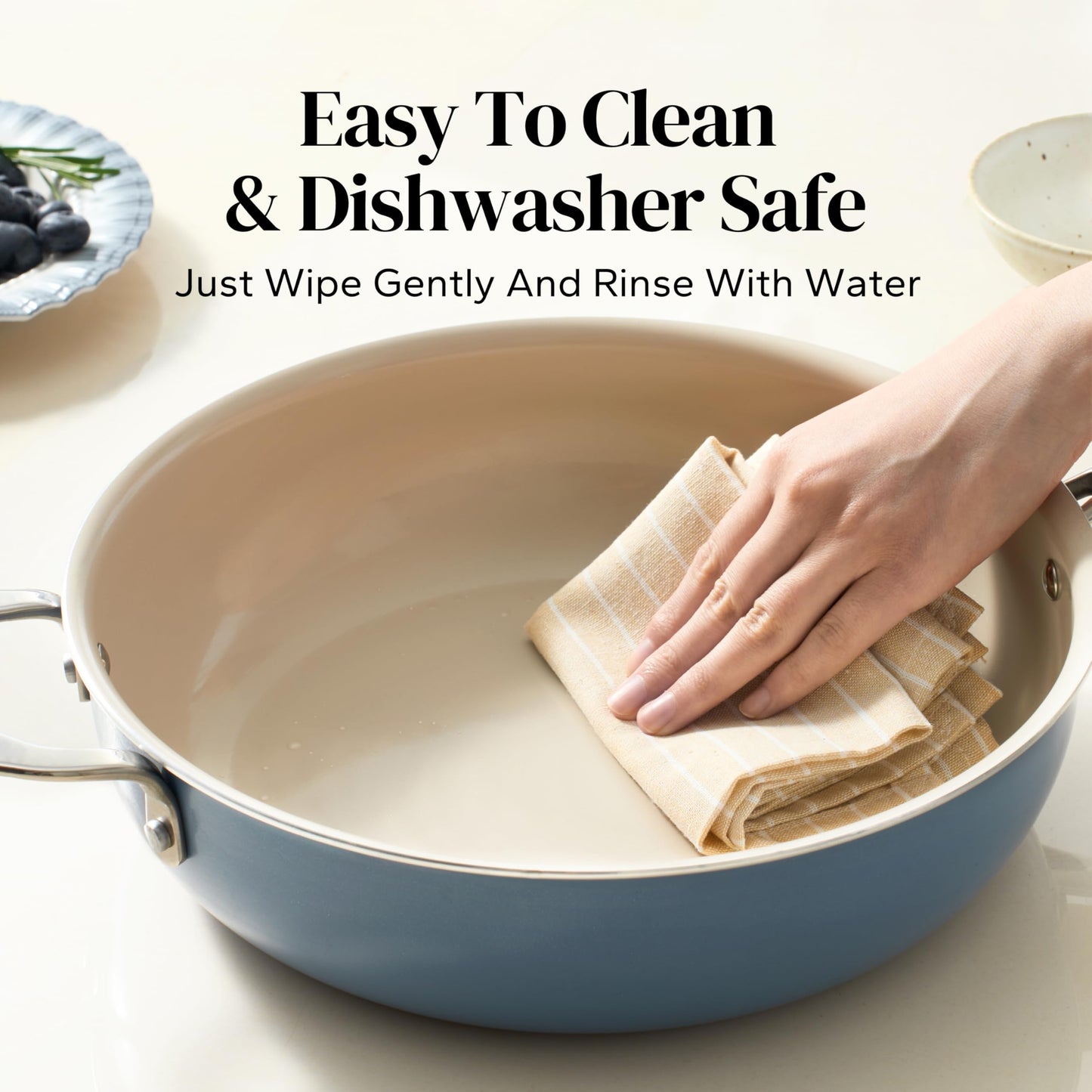 Redchef Ceramic Saute Pan with Lid, Nonstick Deep Frying Pan, 5QT Jumbo Cooker with Helper Handle & Lid, Non Toxic Ceramic Cooking Pan, Chef Pan, Dishwasher & Oven Safe, PFAS PFOA & PTFE Free（Blue）