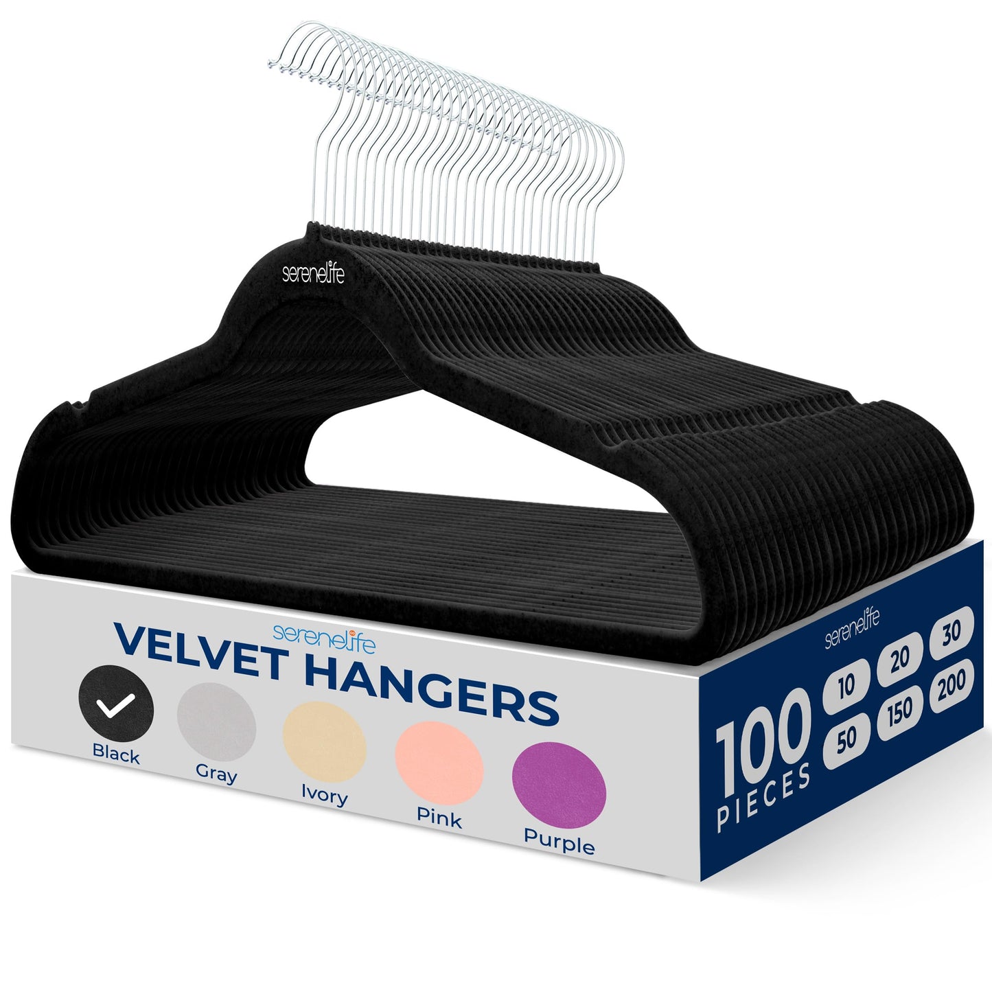 SereneLife Velvet Hangers – 100 Pack, Slim & Space Saving for Closets