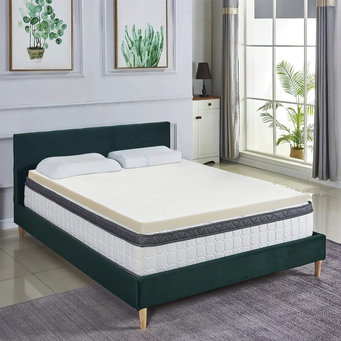 Zayton, 1-Inch High Density Medium Firm Foam Mattress Topper, CertiPUR-US Certified for Superior Comfort and Support, King, Green