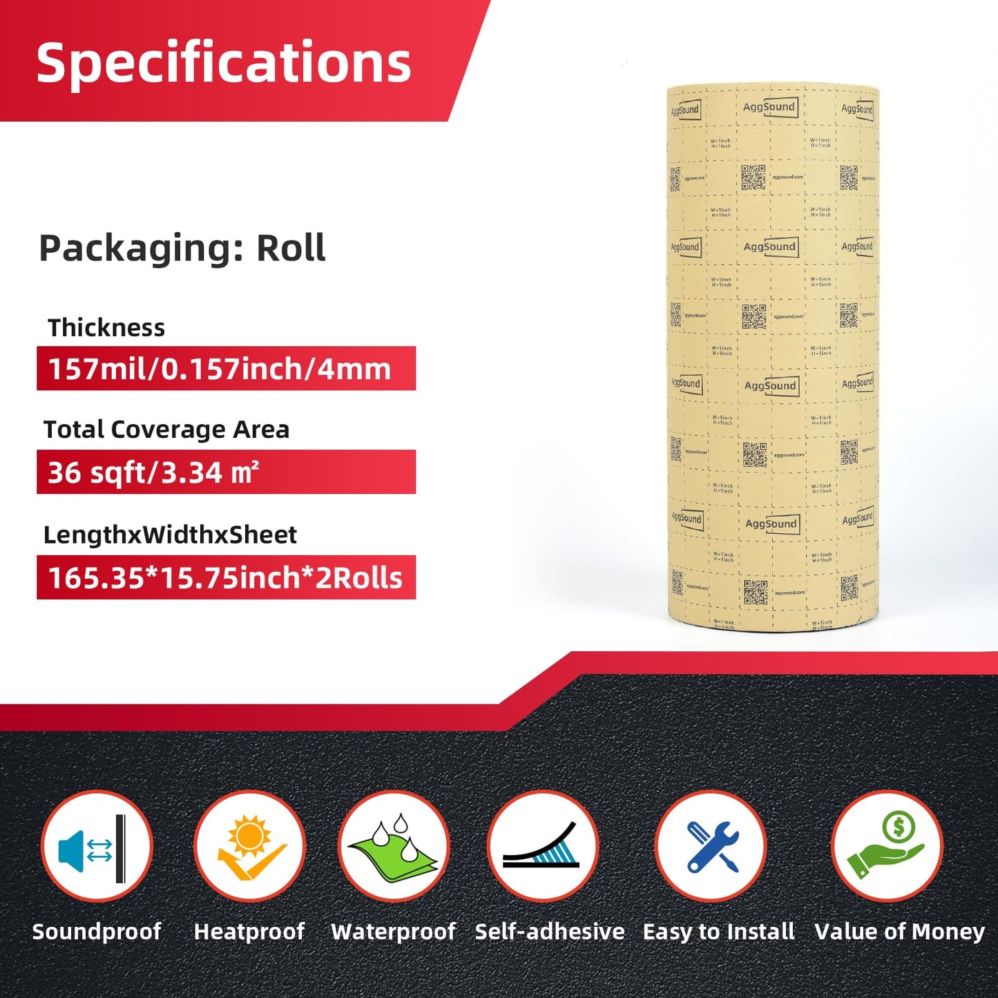 AggSound 157mil(4 mm) 36sqft Sound Deadening Mat - Closed Cell Foam Car Sound Deadening Material - Self-Adhesive Hood Insulation Heat Shield Auto Sound Dampening