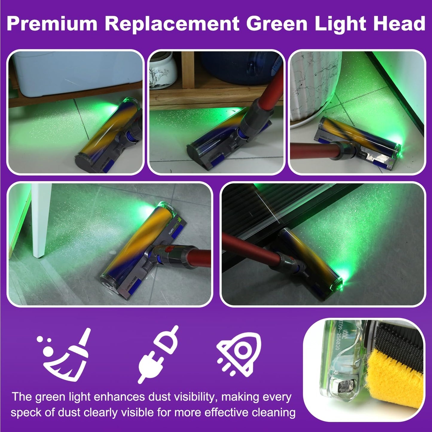 Lemige LED Fluffy Soft Cleaner Head Replacement for Dyson Vacuum V7 V8 V11 Animal V15 Detect V10 Cyclone, Upgrade LED Green Light Anti-Tangle Quick Release Vacuum Attachments Replacement Parts