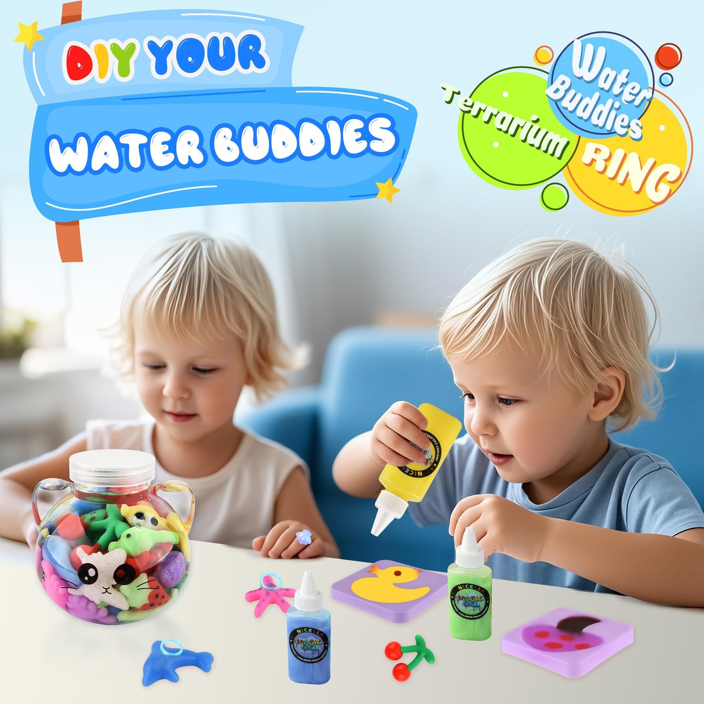 Nicella Magic Water Elf Toy Kit, Waters Pets, Aqua Water Gel with 20 Magic Gels and 20 Shape Molds, DIY Squishy Maker Kit, Kids Summer Crafts，Make Your Own Squishies Toys Crafts for Boys & Girls